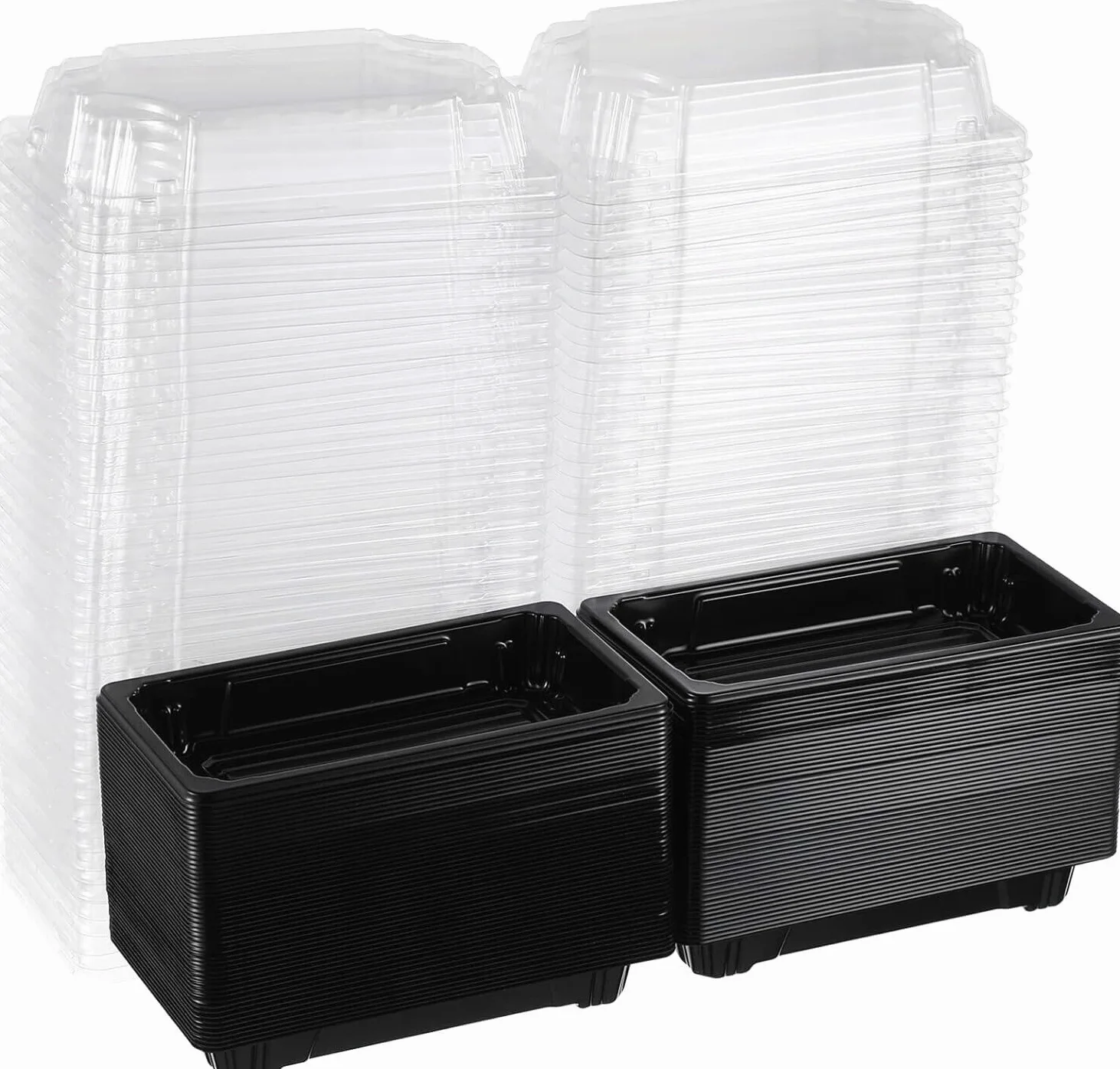 Confezione da 50 contenitori usa e getta per sushi con coperchi trasparenti, contenitori portatili da asporto, per sushi, torte, dessert, frutta (225 x 170 x 40 mm)