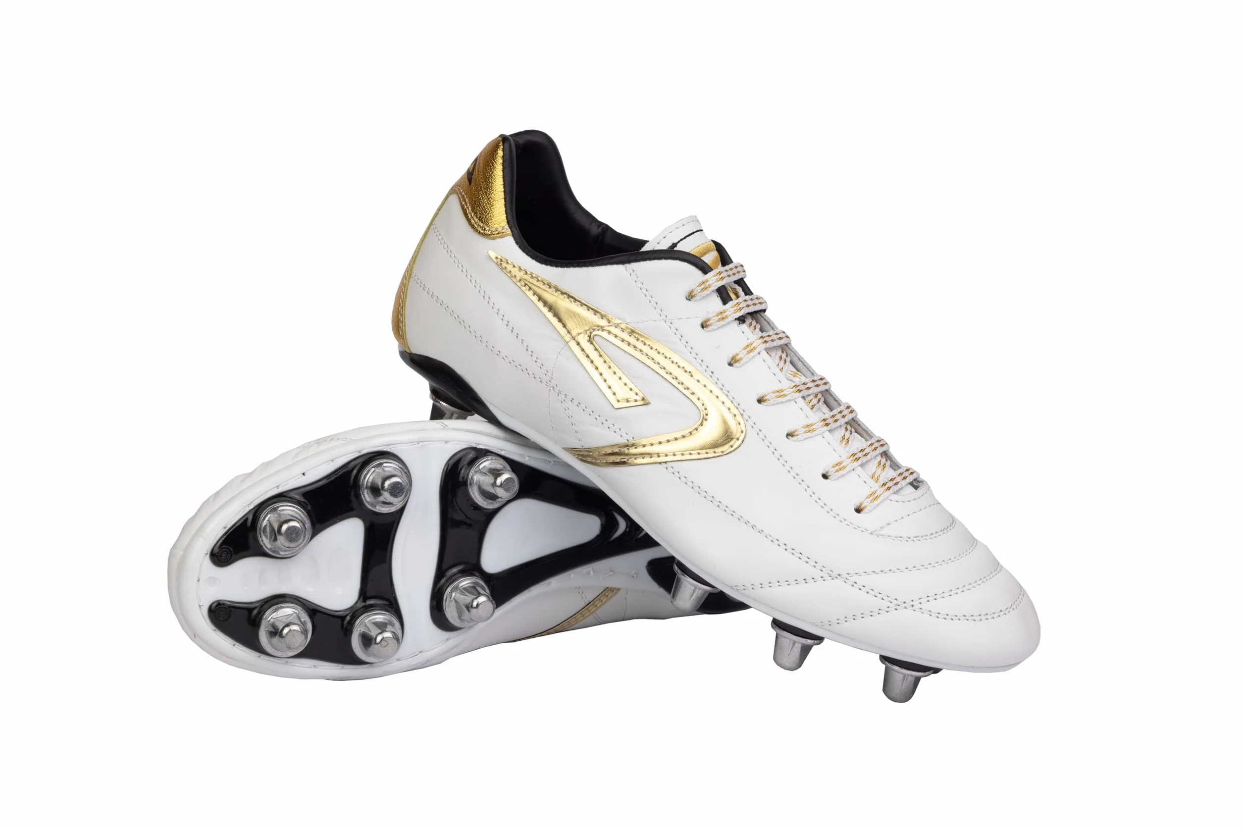 Club Rugby | Scarpe da Rugby in Pelle di Vitello | Suola con Tacchetti in Alluminio 8 Studs, Plantare Anatomico Antishock | Stabilità e Comfort per Mischia e Gioco su Erba Naturale | Made in Italy