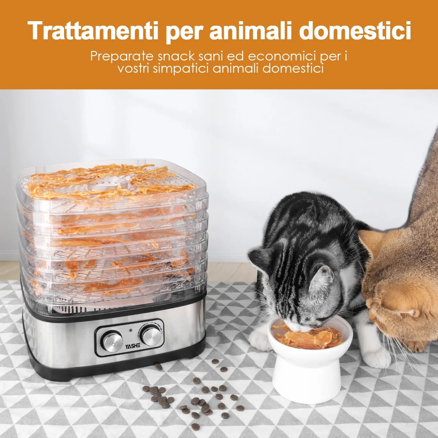 YASHE GGJ-261A Essiccatore Alimentare, 5 Vassoi Regolabili in Altezza, Controllo della Temperatura da 35 a 70°C, Essiccatore Frutta e Verdura da 240 Watt, Senza BPA