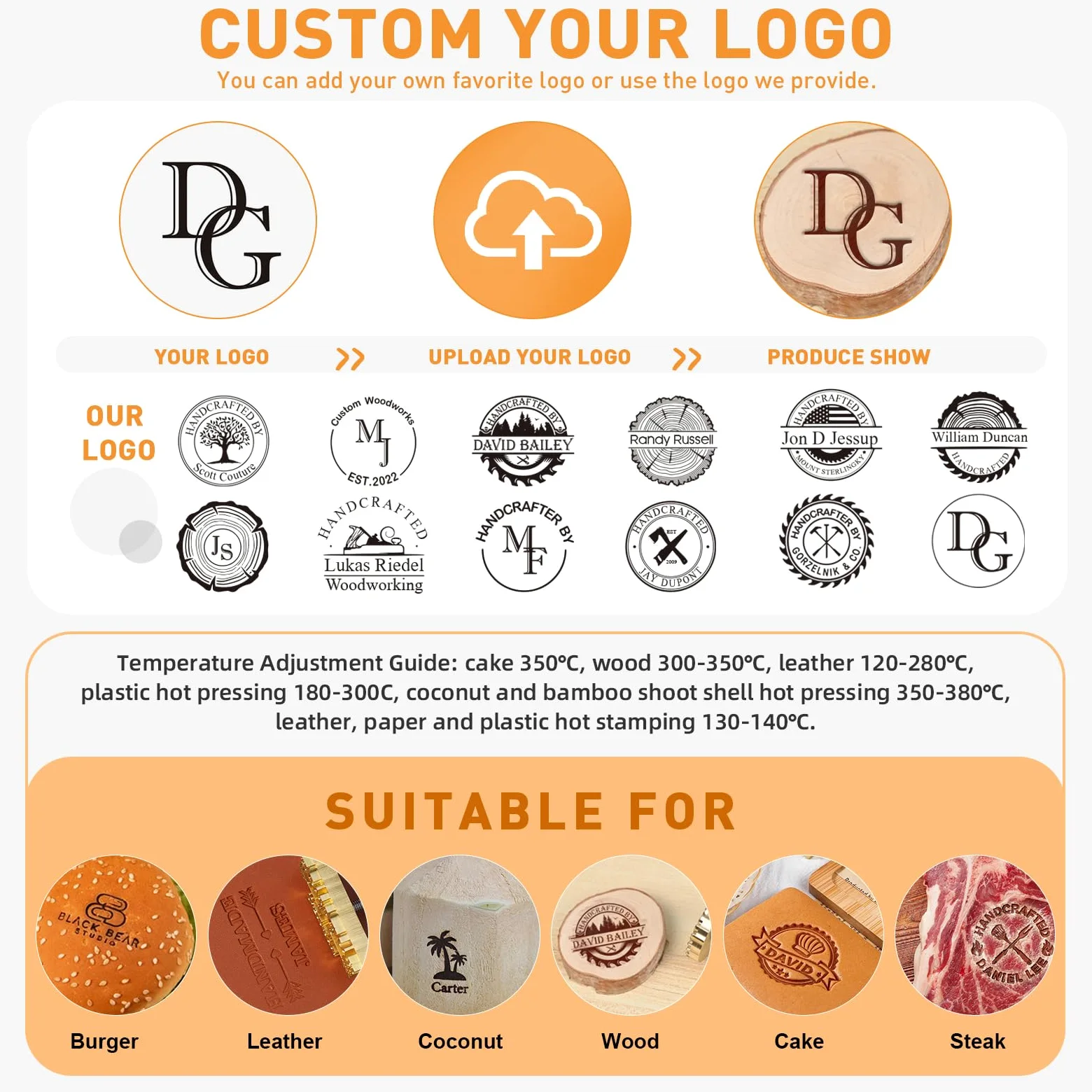 Ferro elettrico personalizzato per marchio, timbro a temperatura controllata per la combustione del legno, timbro con logo personalizzato per pelle, cibo, artigianato e regalo di nozze