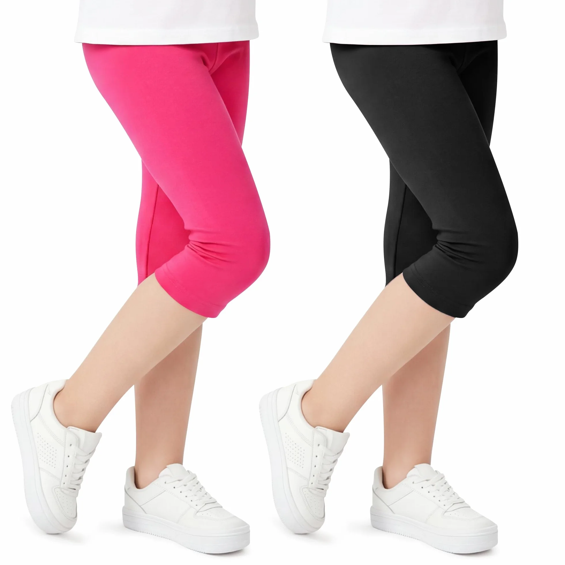 Leggings Bambina 3/4 Cotone Pacco da 2 Ragazza Morbidi Traspiranti Elasticizzati Capri Estivi Ginnastica Casual Tinta Unita 6-13 Anni