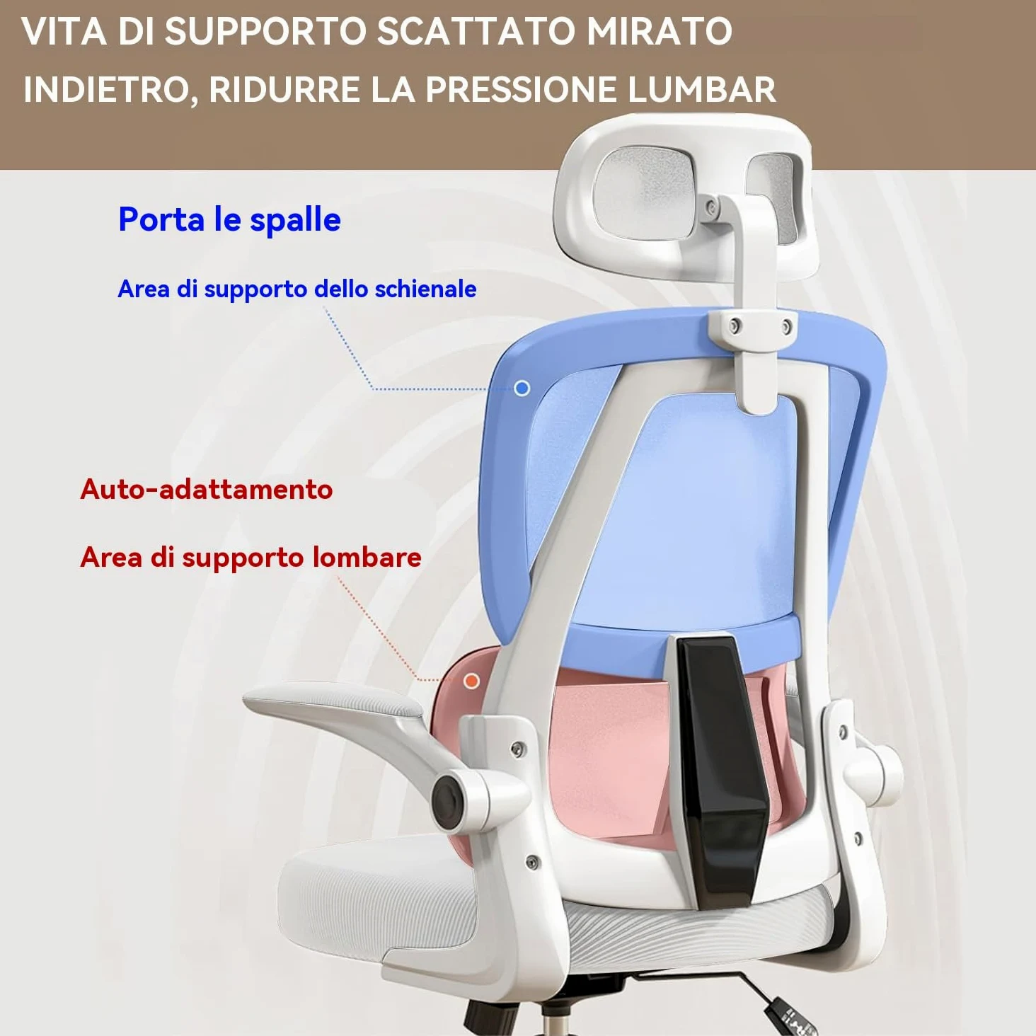 Sedia da Ufficio Ergonomica - Bianco | Sedia da Scrivania Regolabile con Schienale Alto in Rete,Supporto Lombare,Braccioli Ribaltabili | Per Ufficio Domestico,Gaming,Studio
