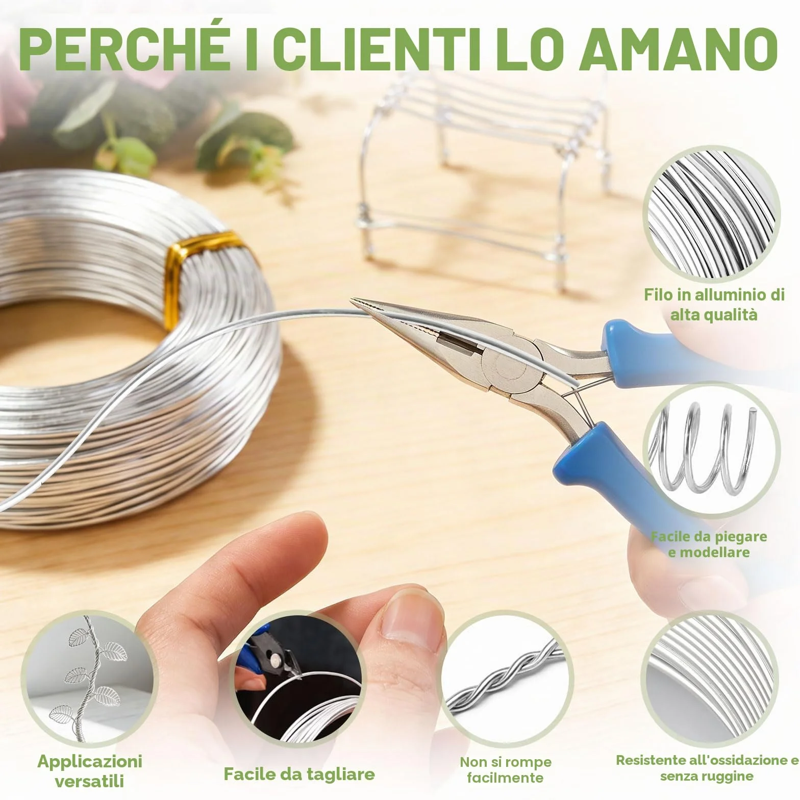 Filo di Alluminio 2mm 33M Argento Pieghevole Flessibile per Bricolage DIY Gioielleria