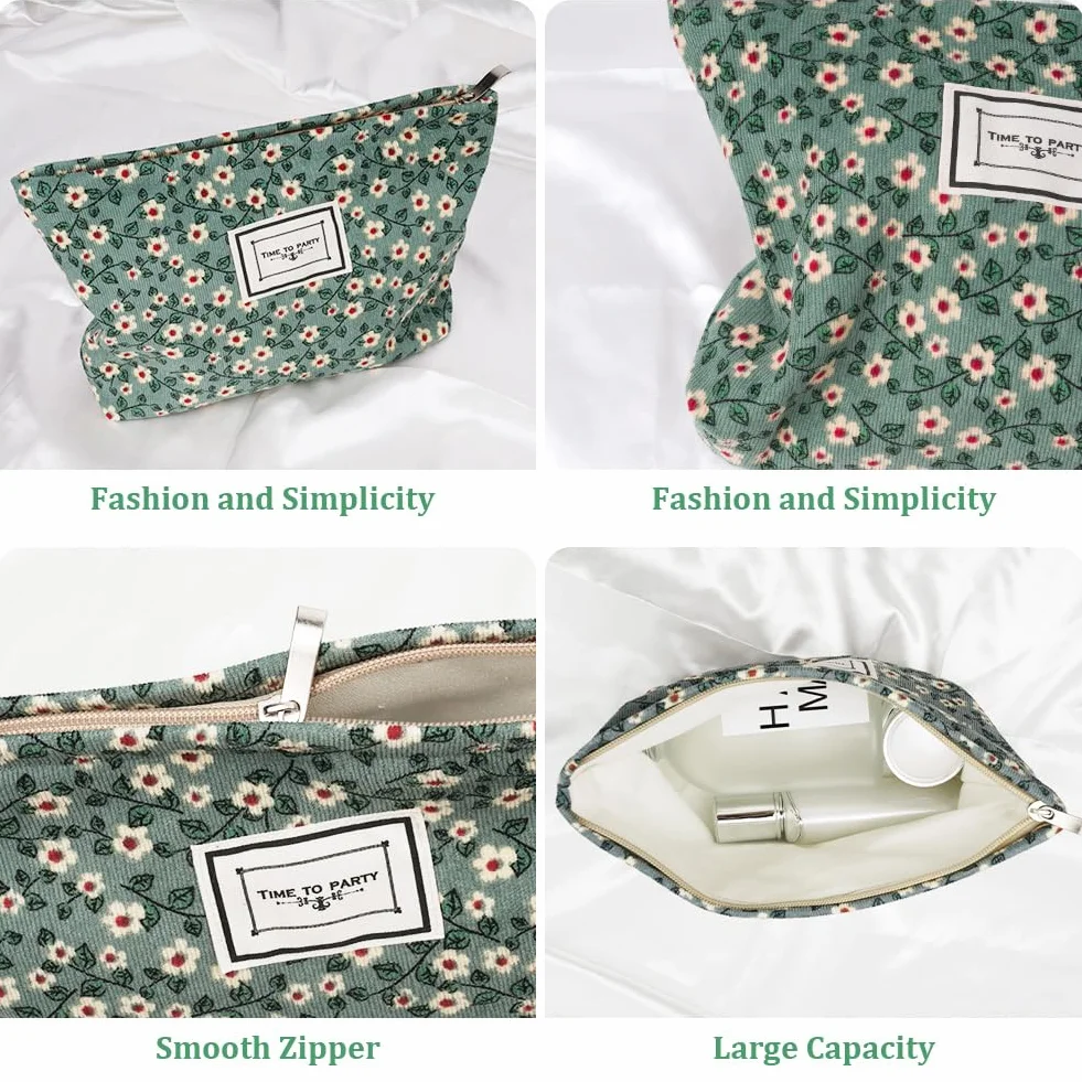 Aucuu Beauty Case da Viaggio 2 in 1 Borsa Cosmetici Donna Floreale Velluto a Coste