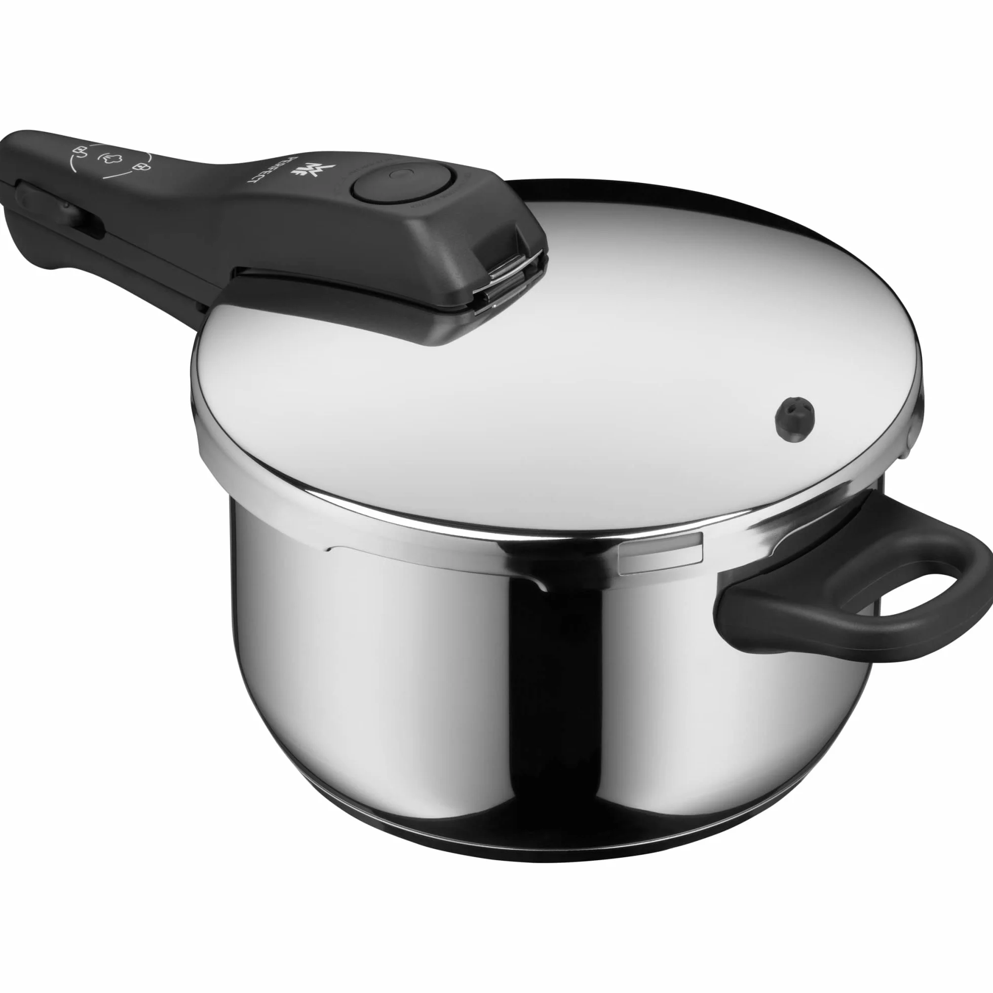 WMF Perfect One Pot - Pentola a pressione a induzione da 4,5 l, pentola a vapore, grande segnale di cottura, 2 livelli di cottura, manico rimovibile del coperchio in acciaio inox Cromargan