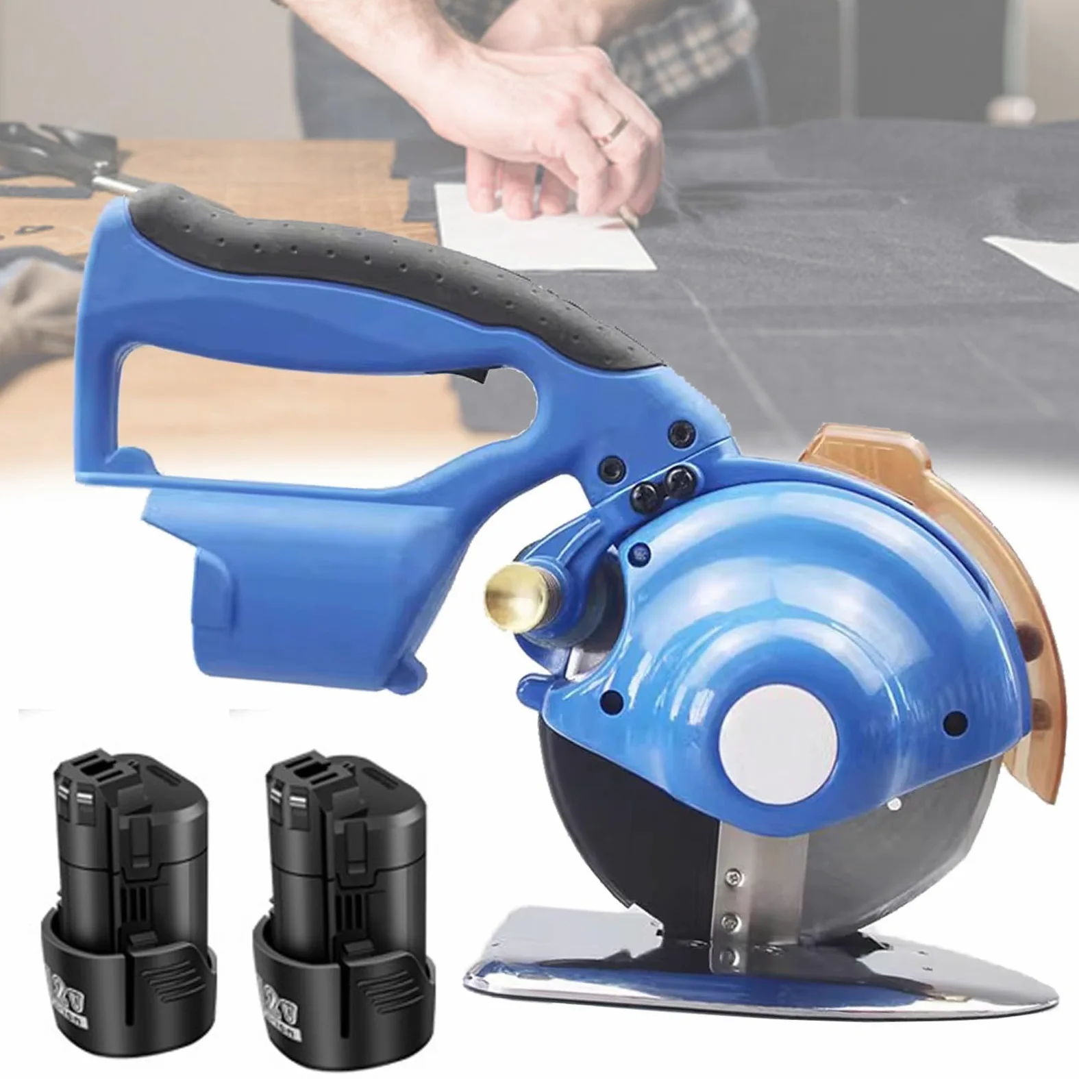 Taglierina elettrica rotativa per Tessuti Macchina da Taglio per Tessuti Senza Fili 100/110 / 125mm con Batteria 2x2500mAh, Forbici elettriche a 5 velocità,125mm