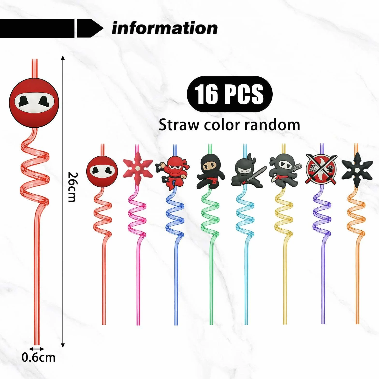 16 Pezzi Cannucce A Tema Ninja, Cannucce Divertenti, Cannucce di Design Creativo, Cannucce per Bambini, Cannucce Riutilizzabili.