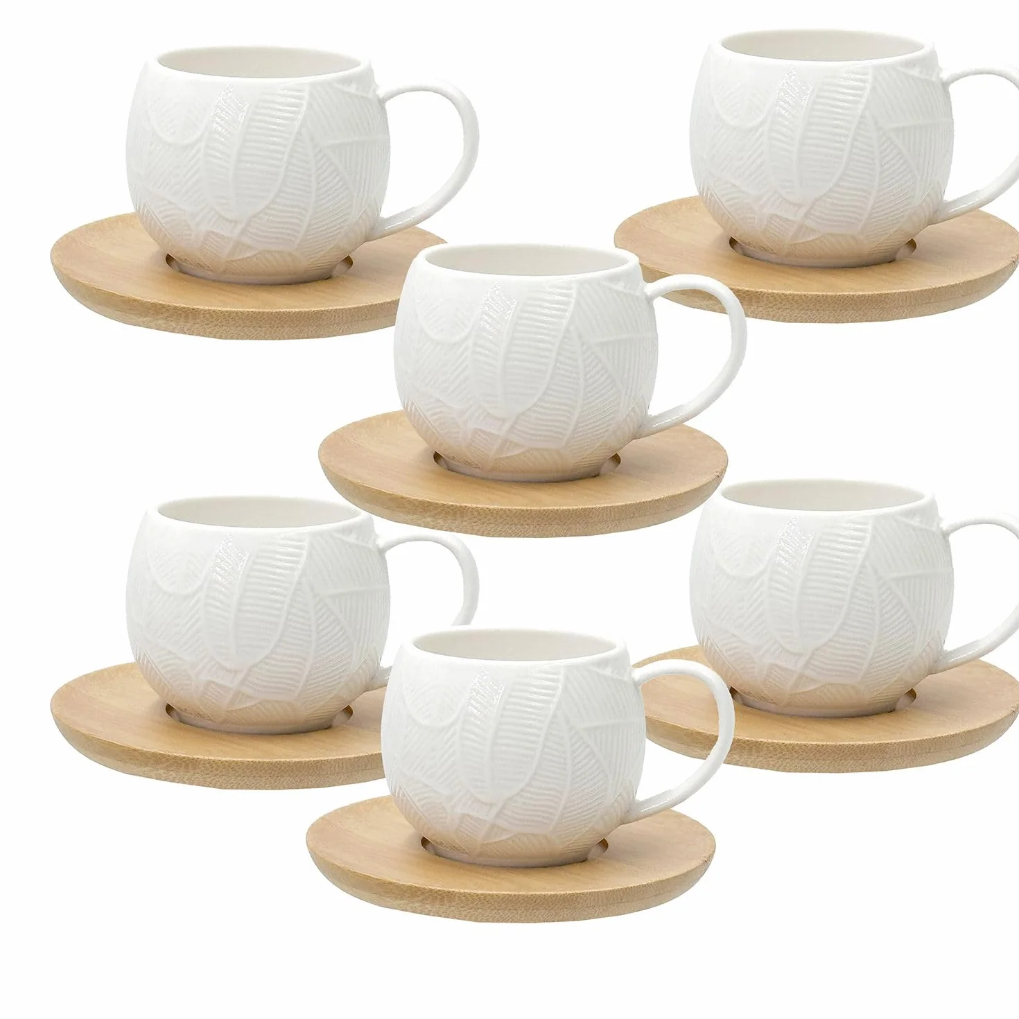 La Porcellana Bianca Set 6 tazze da caffè con foglie e piattino in legno "Intavola" 90 ml