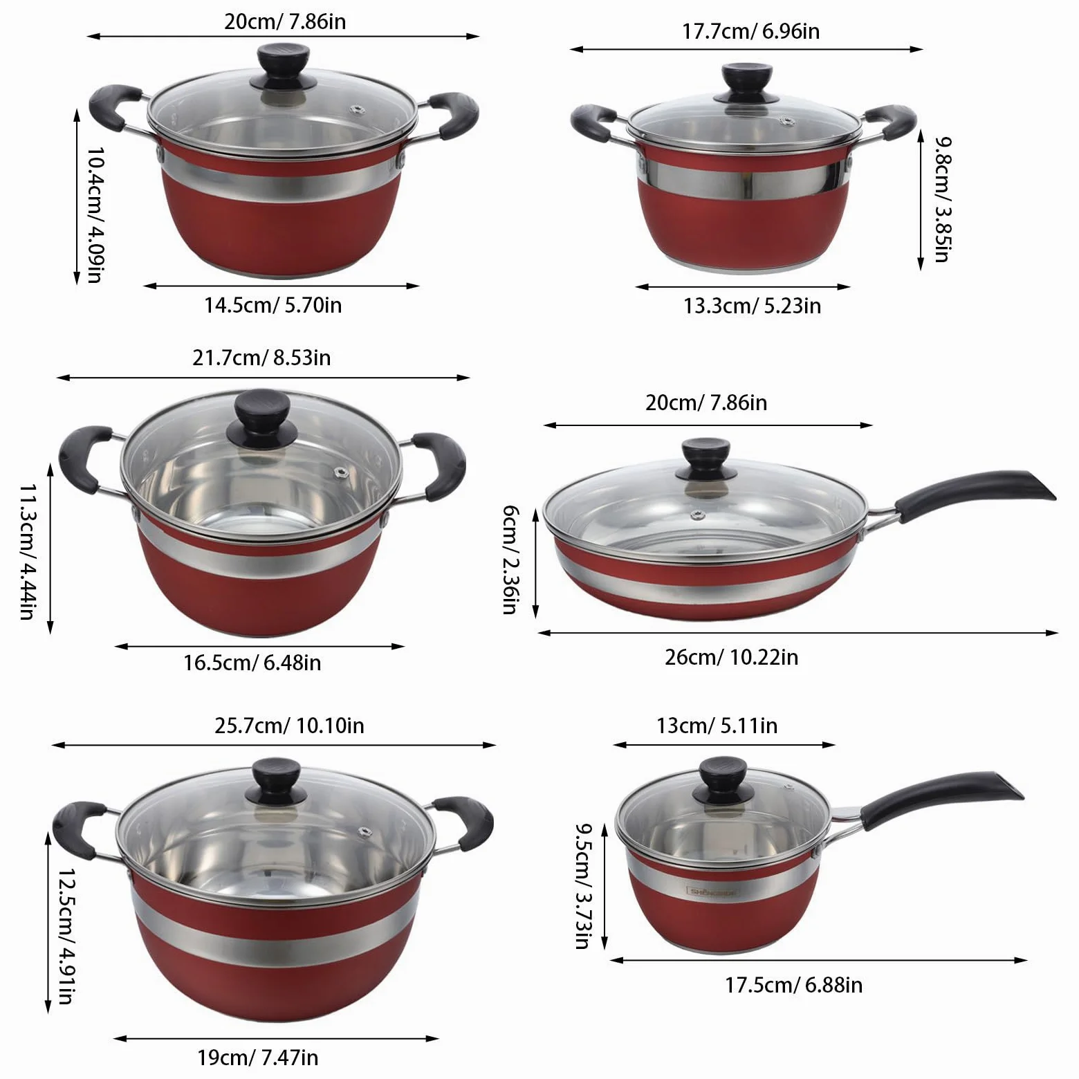 Set di Pentole in Acciaio Inox 12 Pezzi Rosso per Cucina | Compatibile con Piani Cottura, Rivestimento Antiaderente, Manici Ergonomici Anti-scottatura
