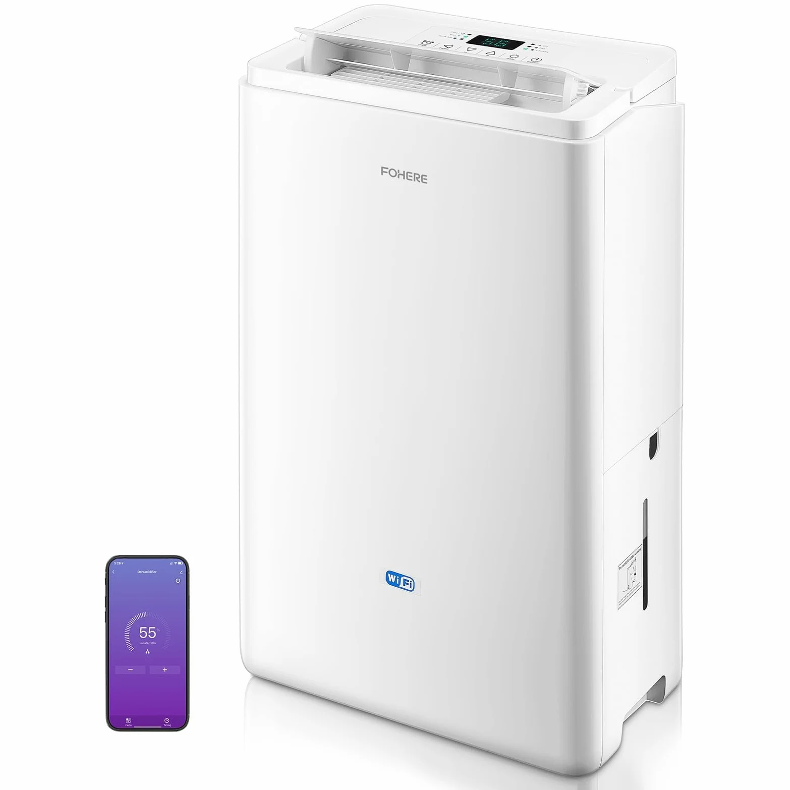 Deumidificatore con app e Wi-Fi, 20 l/24 h, deumidificatore elettrico, per fino a 135 m³, serbatoio da 4,2 l, protezione da traboccamento, timer 24 ore con modalità lavaggio, umidificatore per cantina