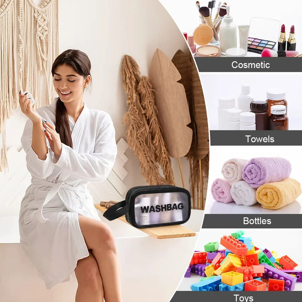 Aucuu Borse Da Toilette Trasparente 3 Pezzi PVC Trousse da Viaggio Impermeabile Borsa Cosmetici Portatile