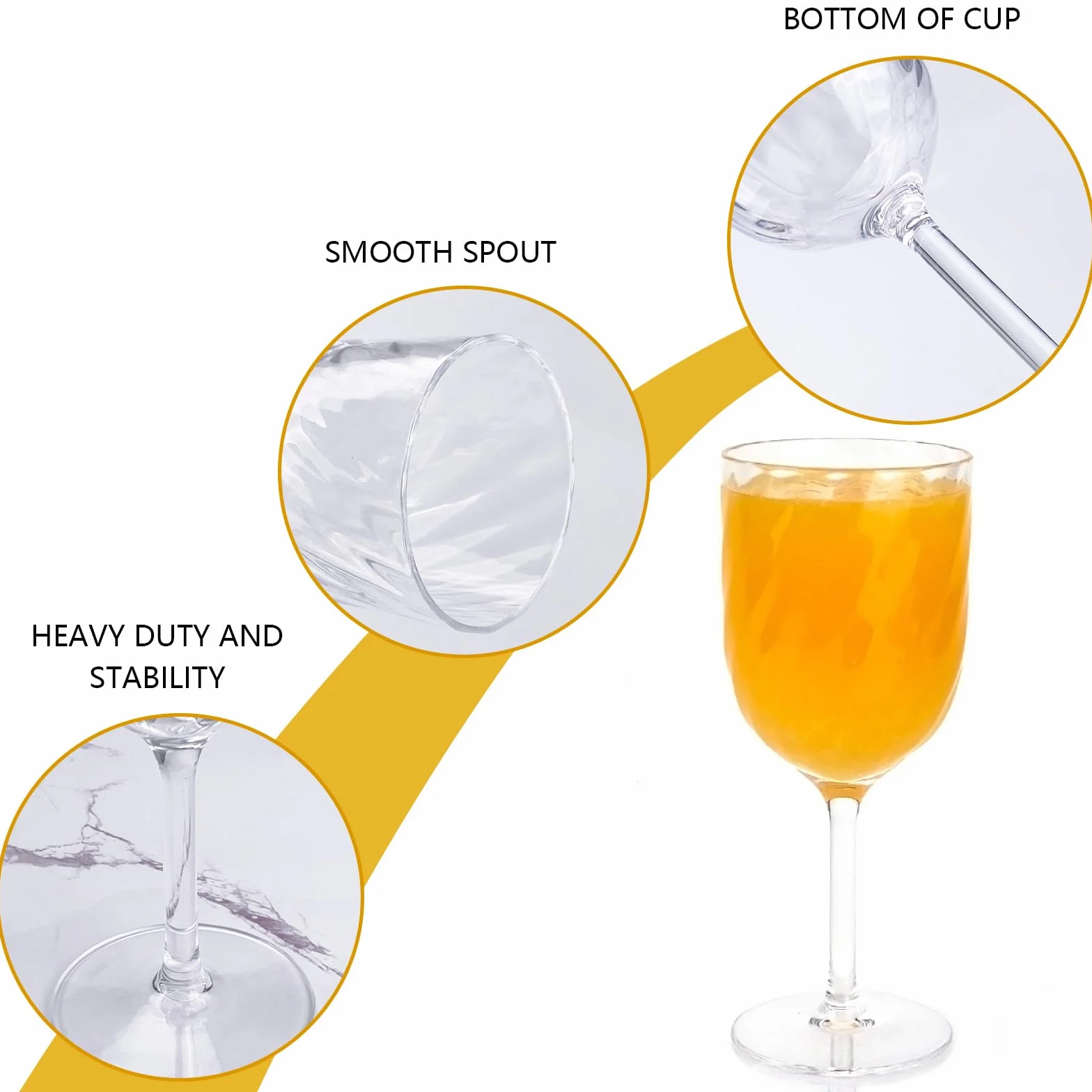 Yalin, set di 6 calici infrangibili in acrilico da 444 ml, impilabili, per vino e acqua. (Trasparente, 444 ml)
