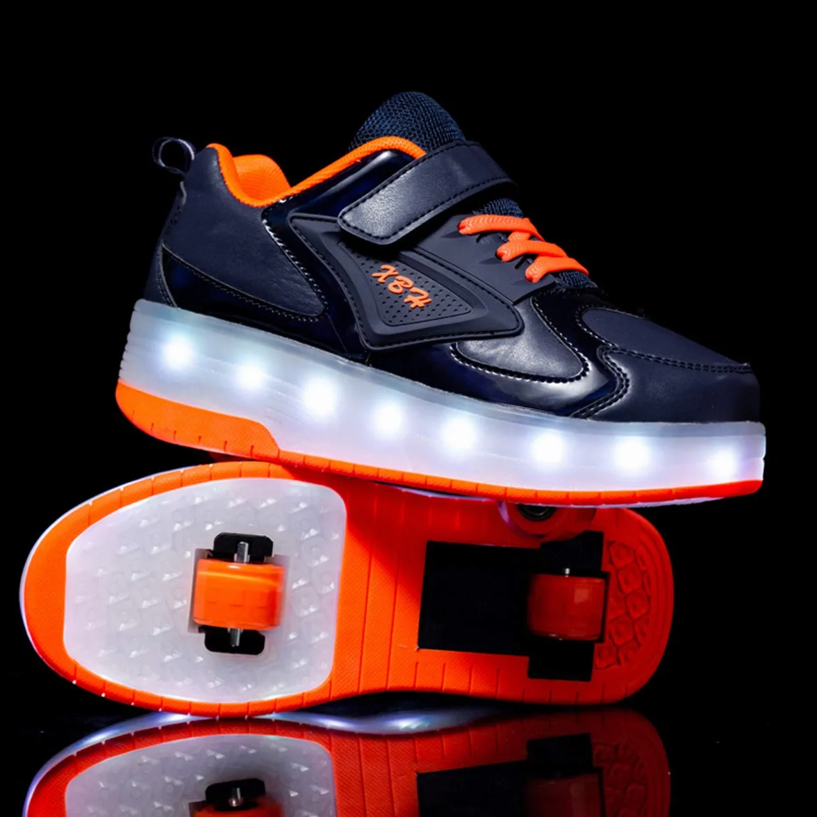 Scarpe da LED USB Ricaricabili Doppia Ruota Skateboard Sportive con Rotelle Automatiche Unisex Bambini