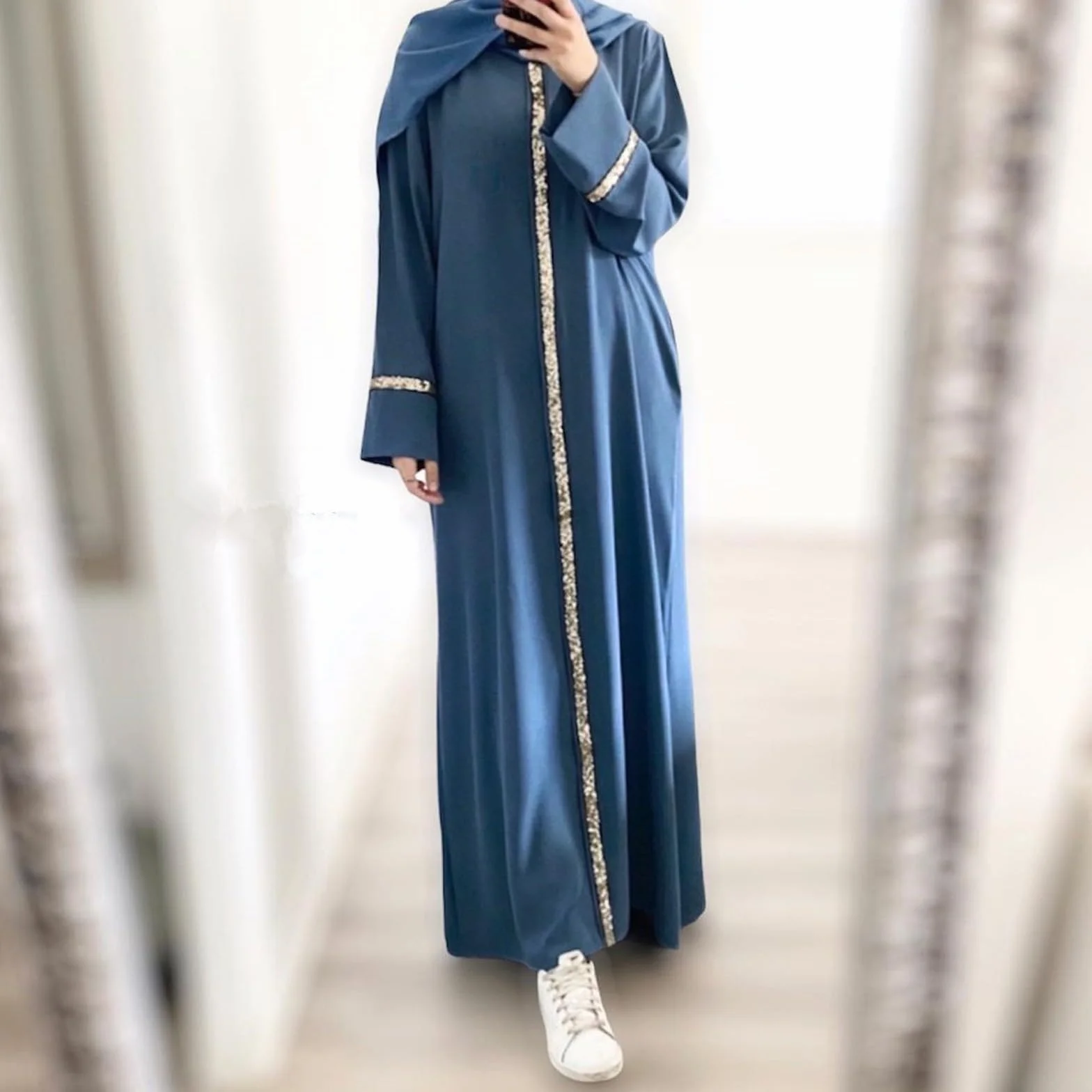 Abito Abaya Caftano Islamico Donna Plus Size Manica Lunga Flowy Maxi Abito da Sera Preghiera Ramadan