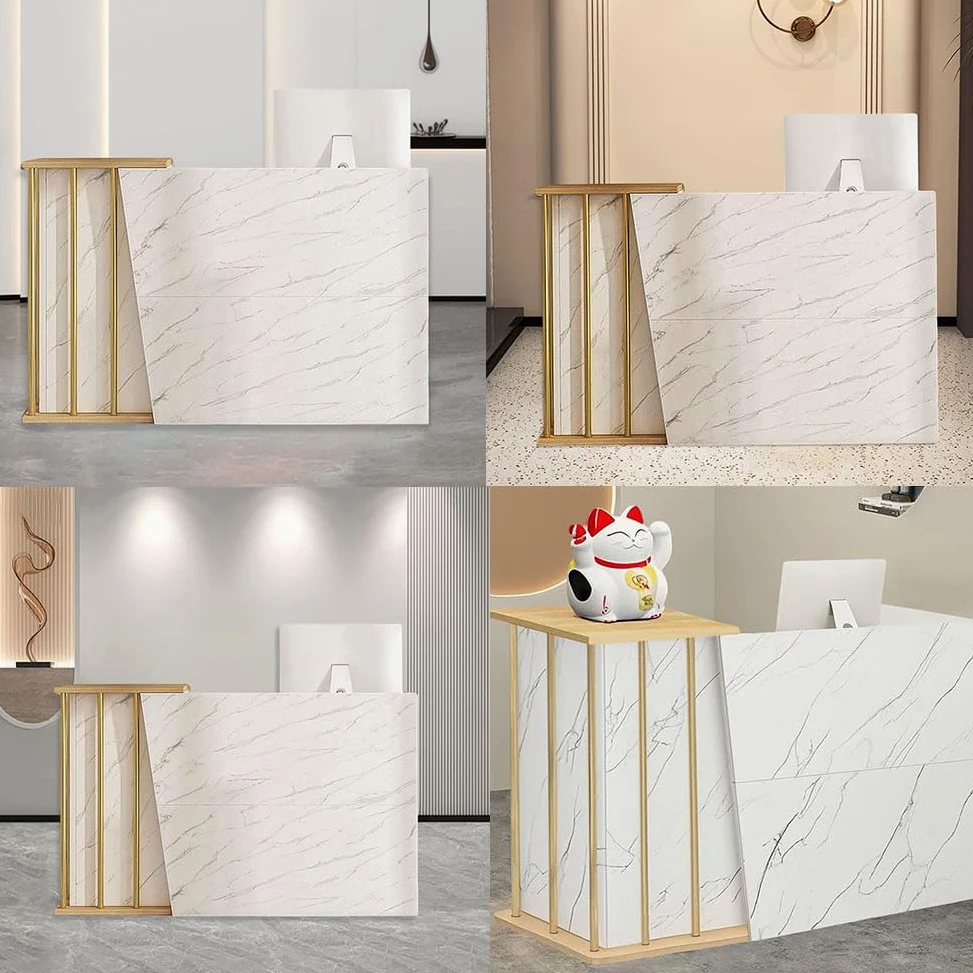 Scrivania per reception da 140 cm, con cassetti e ripiano anteriore, postazione di lavoro per computer, per hotel, negozi al dettaglio, saloni e aziende