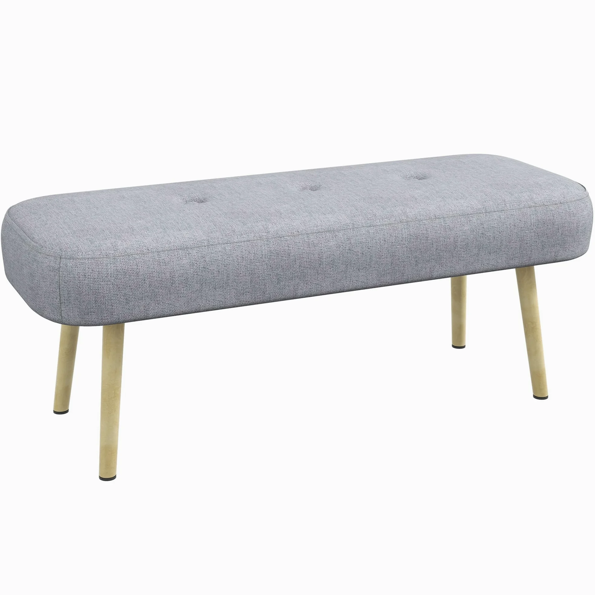 HOMCOM Panca Imbottita Fondo Letto in Tessuto con Gambe in Acciaio Effetto Legno, Panca per Ingresso, Salotto e Camera, 114x38x45cm, Grigio