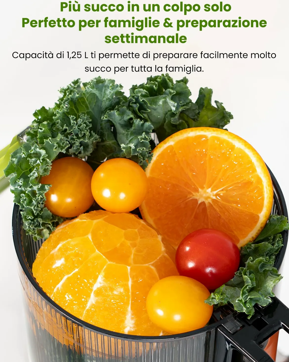 LINKChef Estrattore di Succo a Freddo | 200W Estrattore Frutta e Verdura Intera | Bocca Larga da 115mm | Con Ricettario Incluso | Senza BPA | Facile da Pulire con Funzione Inversa | Verde