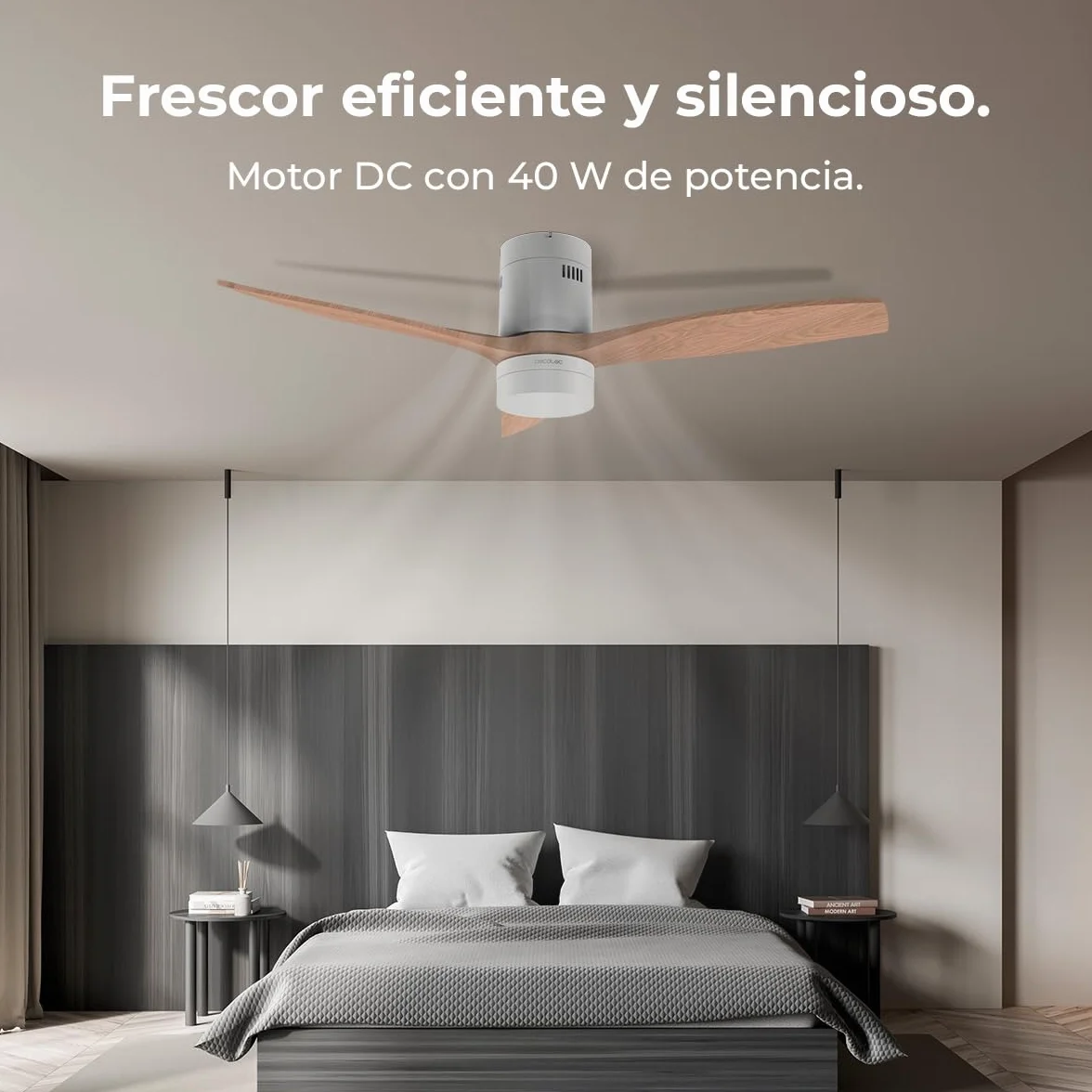 Cecotec Ventilatore da Soffitto con Luce LED Energysilence Aero 5600 Classic. 40W. Motore DC. Diametro 132 cm. Lampada LED 18W. Timer. 6 Velocità. Telecomando. Funzione Estate/Inverno