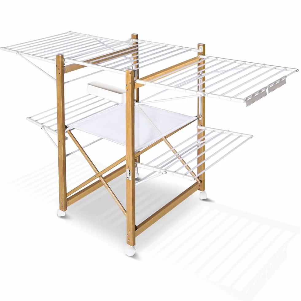 Stendibiancheria Pieghevole Estensibile 180x61x105cm Bianco 2 Livelli con Rete Asciugatura