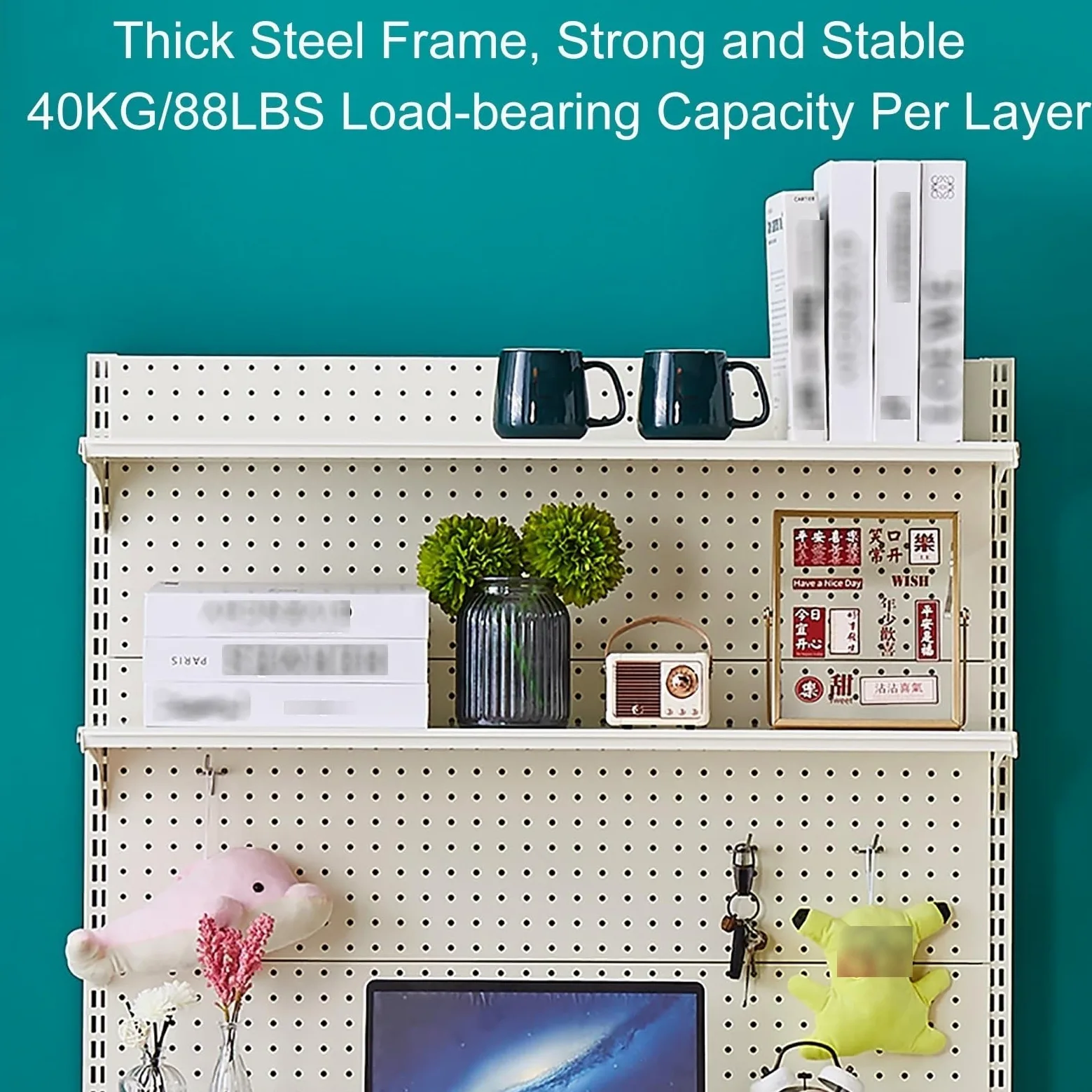 Pegboard da Scrivania, Ripiani Regolabili in Altezza, Pannello Porta Attrezzi Autoportanti, Pannello Forato Metallo, Pannello Portautensili Grandi(Grigio,106x186cm/41.7 * 73in)