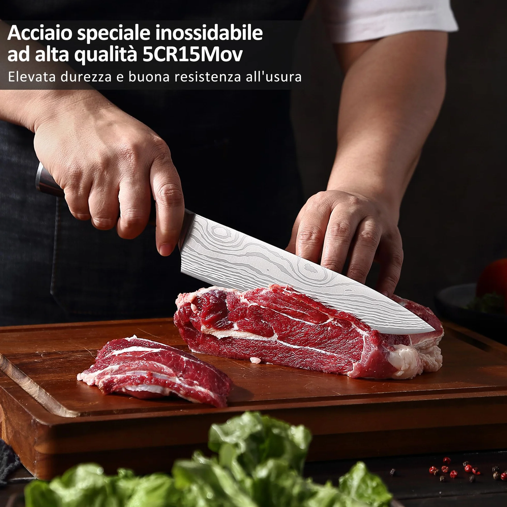 PAUDIN Coltello da Chef Professionale da 20 cm, da Cucina per Cuoco, in Acciaio Inossidabile al Carbonio di Alta Qualità, Lama Super Affilata con Impugnatura Ergonomica