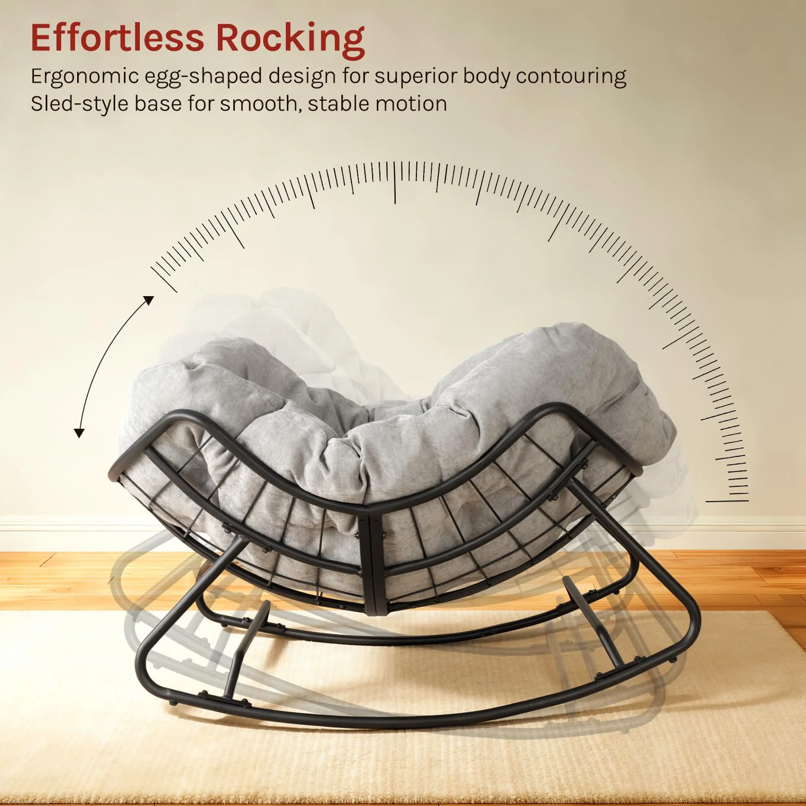 WOLTU Sedia a Dondolo a Forma di Uovo, Poltrona Relax con Gambe Curve, Struttura in Metallo e Cuscino in Ciniglia, Portata 150 kg, per Salotto e Balcone, Grigio Chiaro