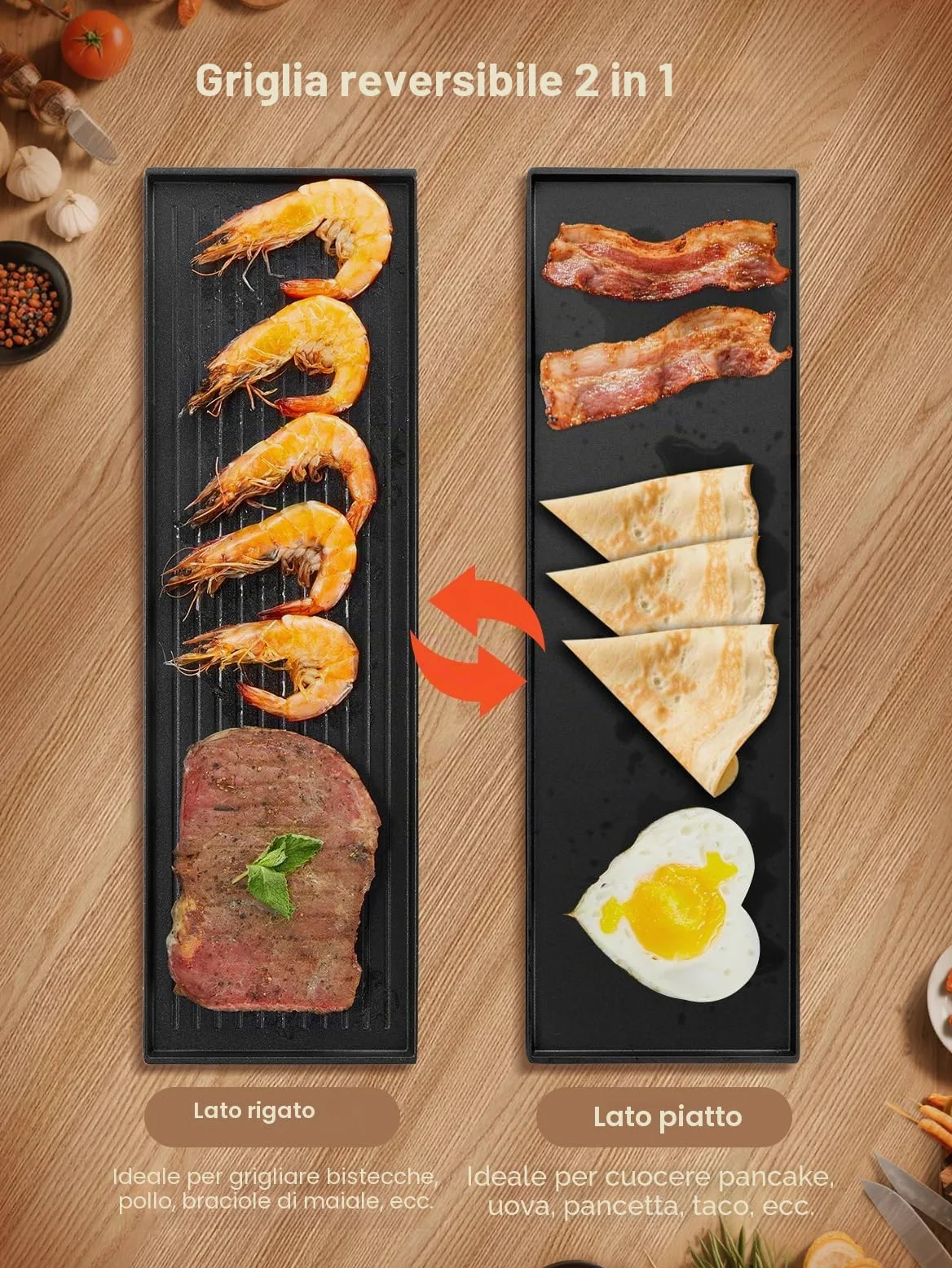 FOHERE Raclette Grill per 8 Persone, 1400W Griglia Elettrica Antiaderente Reversibile con 8 Mini Padelle, Acciaio Inox Opaco, Adatto per Famiglie e Feste