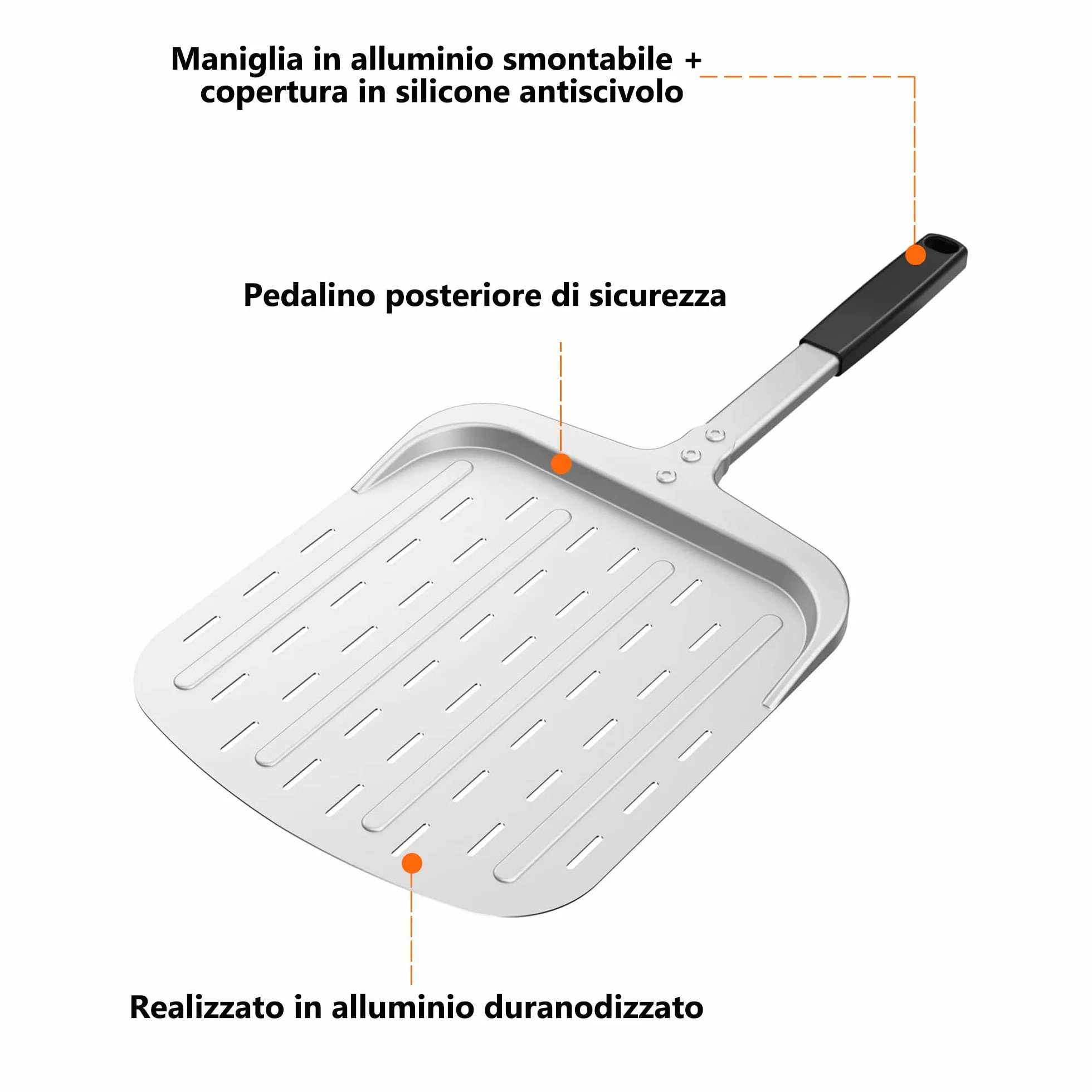 Honsdom Pala per Pizza 30cm, Pala Pizza Corta Forata in Alluminio Anodizzato Duro, Pala per Forno in Casa