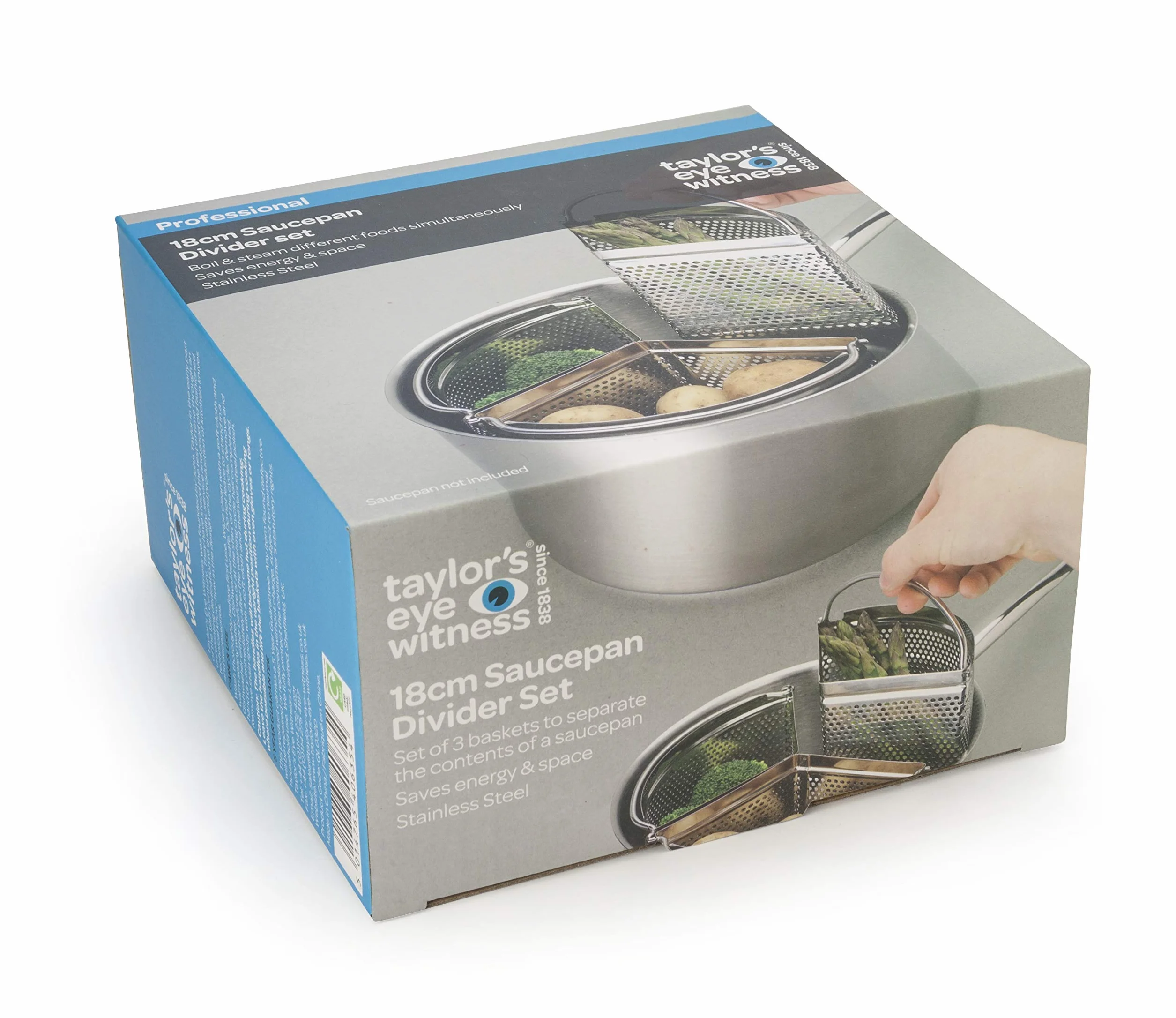 Saucepan Triple Divider And Separator Set - Saves Energy and Space When Cooking. Three Part Professional 18cm Stainless Steel Strainer. Vegetables, Potatoes, Mussels, Boiled Eggs. Pan Not Included.