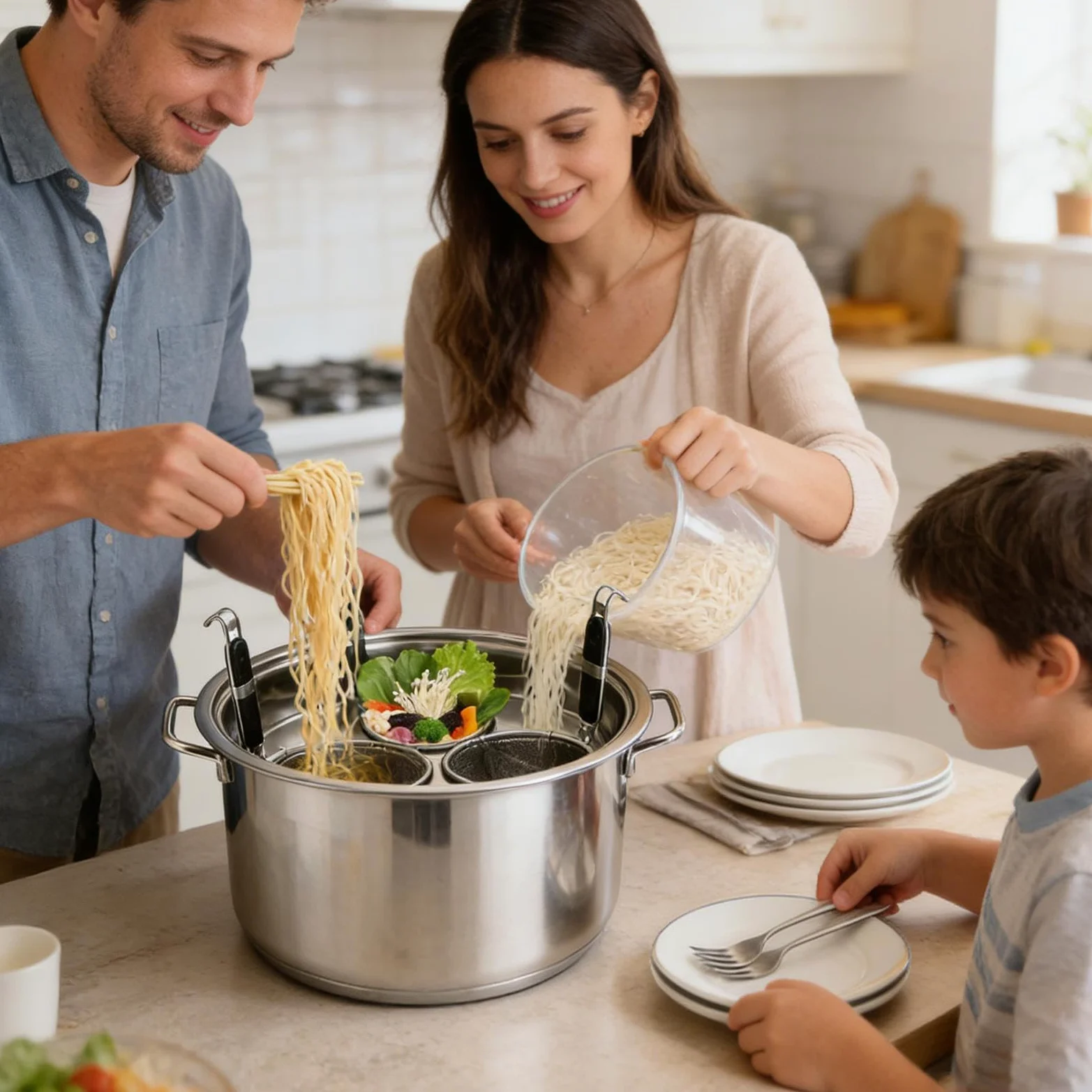 Pentola per Pasta con Colapasta Cucina Acciaio Inossidabile | Set con o per Cucinare la Pasta Adatto A Casa Famiglie Impegnate Preparazione Pasti Feste