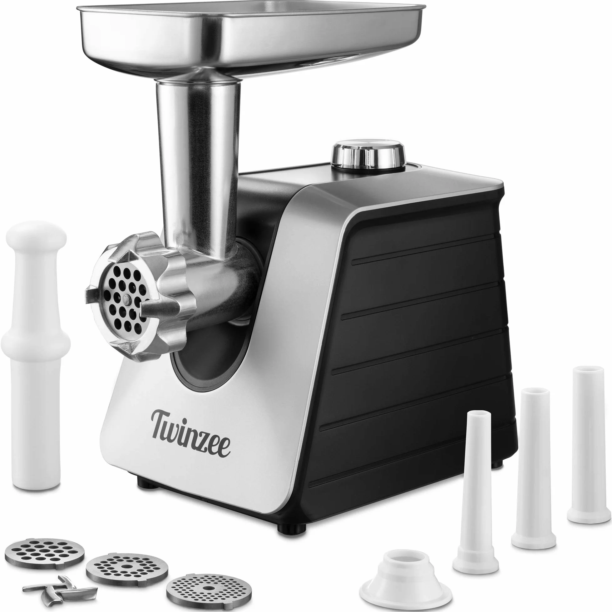 Tritacarne Elettrico 1500W (Nero) - Per Carne e Salsiccia - Robot da Cucina Con 3 Lame e 3 Ugelli - Professionale