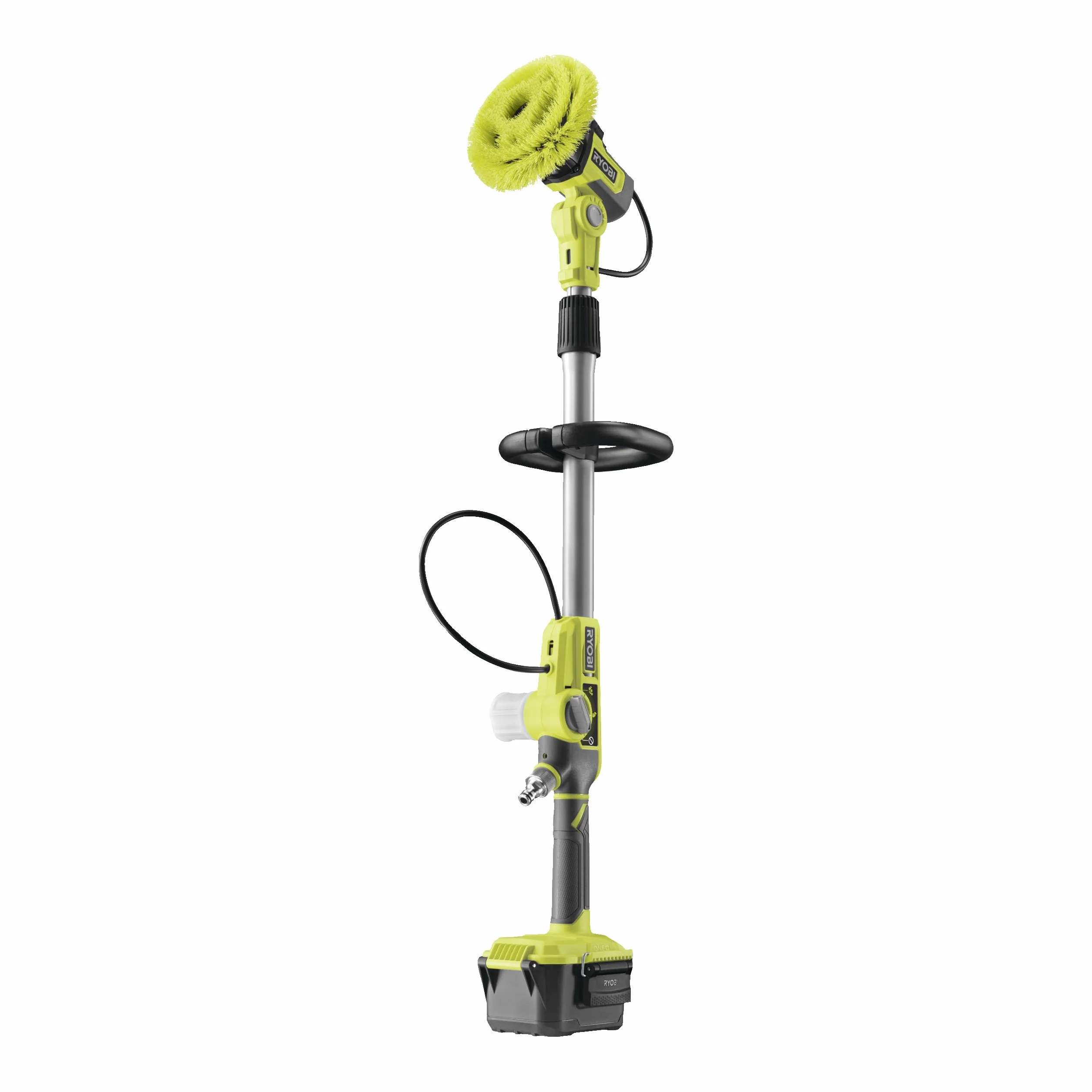 Ryobi RWTS18-0 Spazzola Telescopica con Risciaquo 18V ONE+, Batteria non inclusa, Asta Telescopica da 1.4m, Durata Fino a 167 Minuti, Testina Girevole in 6 Posizioni