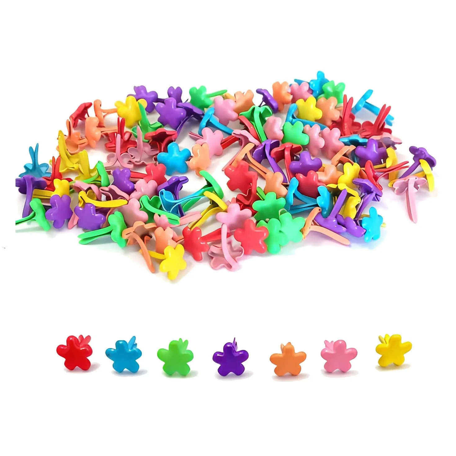 leersao 100 pezzi Mini Fiore Brads, Mollette in metallo colorate utilizzate per scrapbooking carta, fermacarte fai da te (colorati)