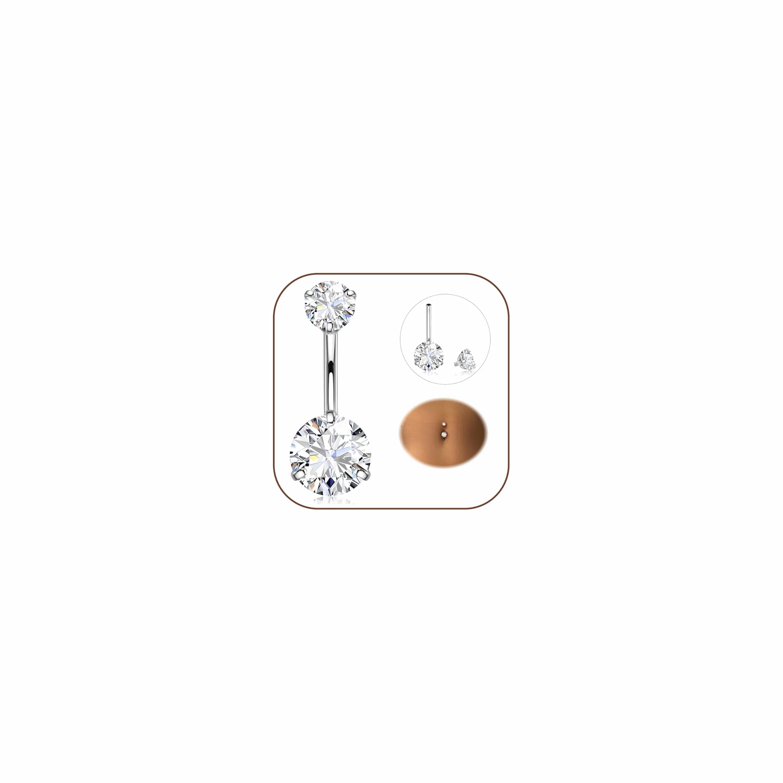 Piercing Ombelico 316L Acciaio Chirurgico Anello 14G CZ Barra Lungo Barbell Ventre 8-16mm Donna Uomo