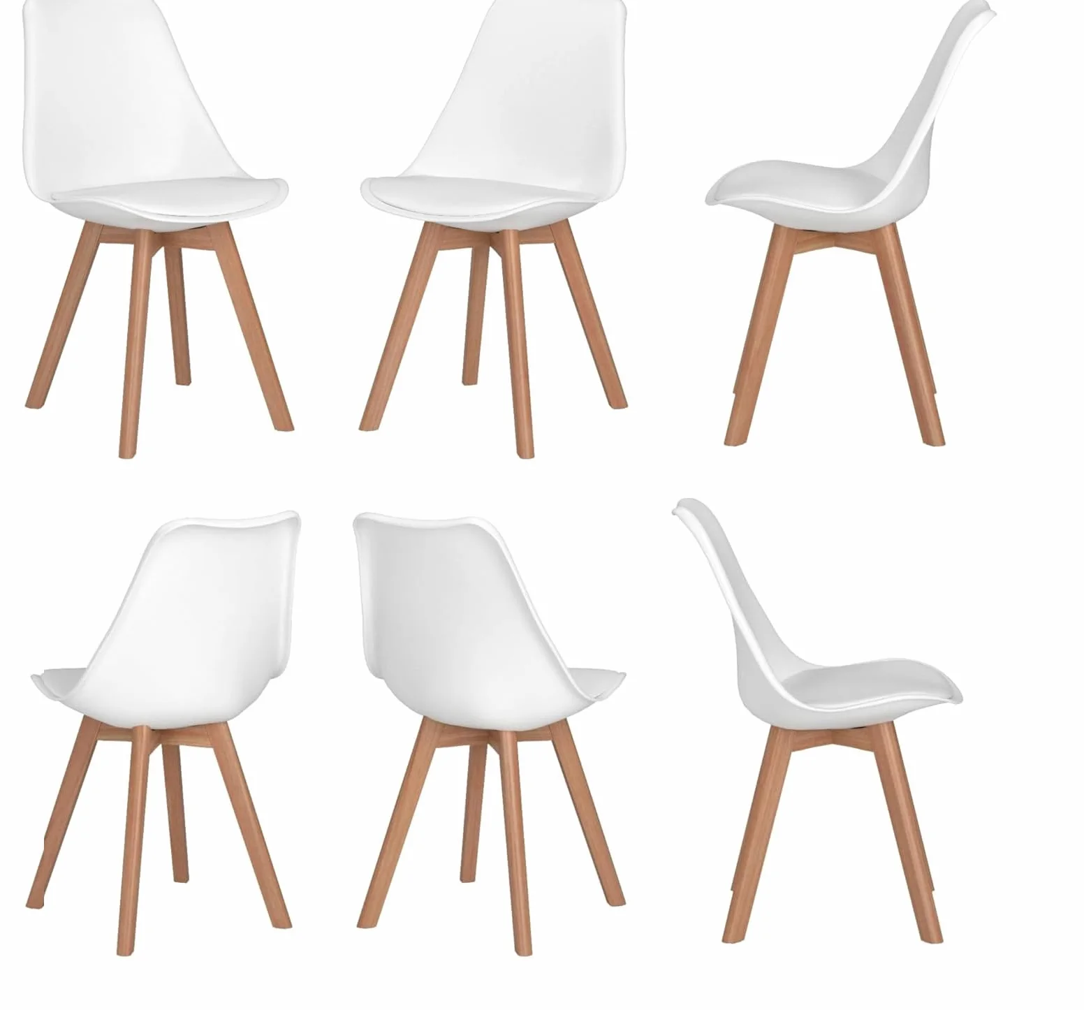 Sedie da pranzo Pack 6 Sedia scandinava ergonomica, piedi in legno massello e cuscino in schiuma morbida