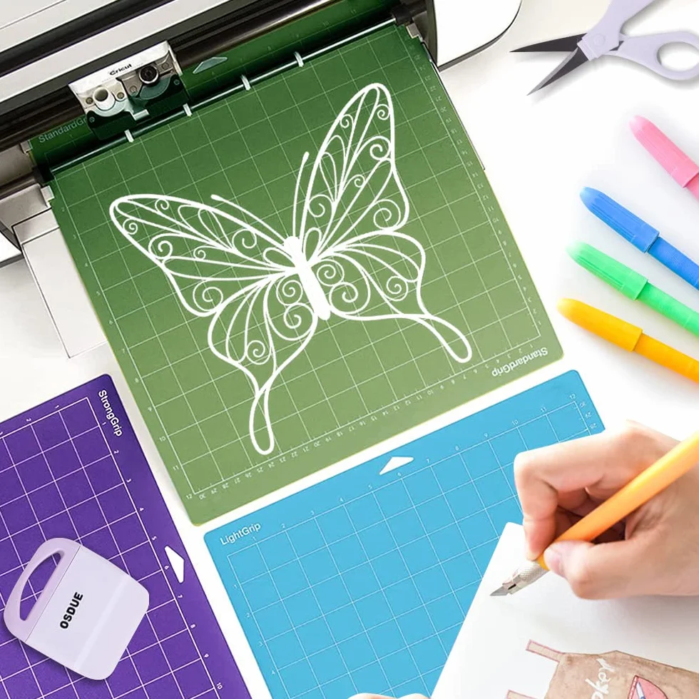Tappetino da Taglio per Cricut, 3 Pezzi 33x30 cm, Autoadesivo per Cricut Explore One/Air/Air 2/Maker, LightGrip (Blu+Viola+Verde)