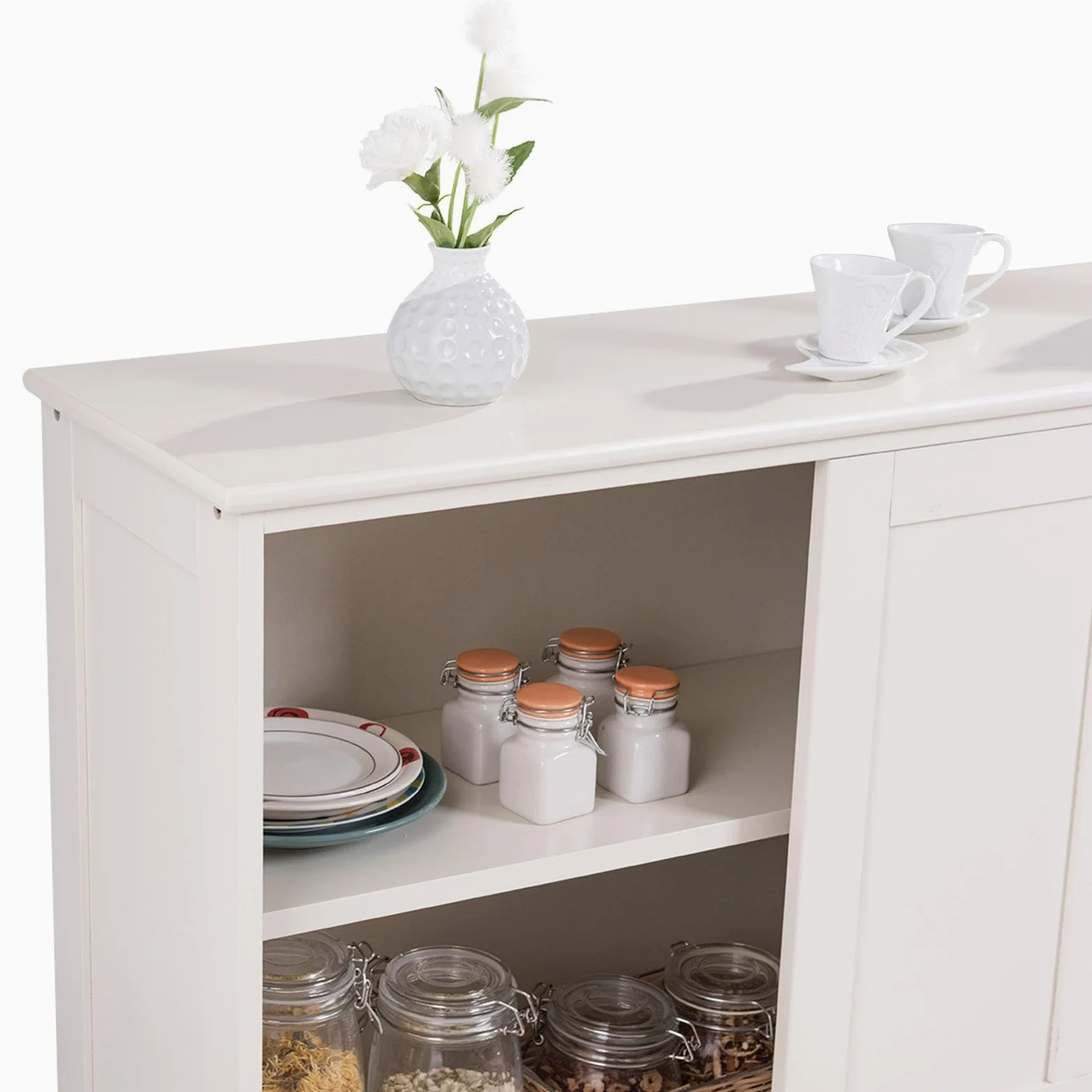 COSTWAY Armadietto da Cucina Mobiletto per Cucina Composto da 2 Porte Scorrevoli Dimensioni: 106,5 x 33 x 60 cm (Crema)