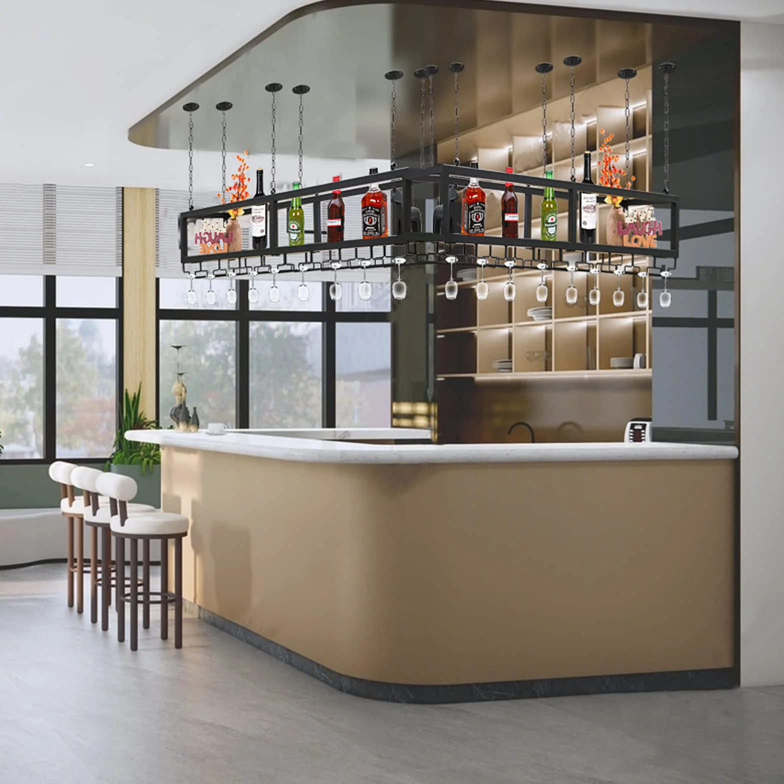Portabottiglie da Soffitto Regolabile in Altezza per Cucina Bar Caffetteria