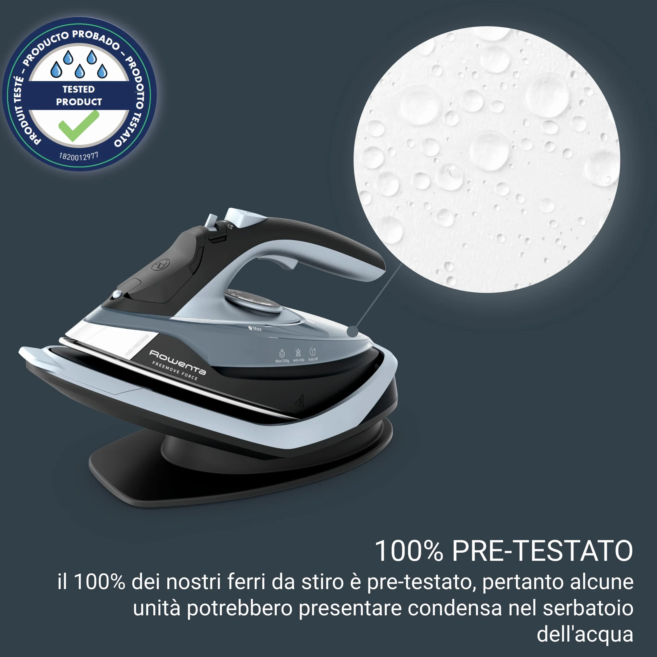 Rowenta Freemove Force, Ferro da Stiro a Vapore Senza Filo, Efficiente, Riscaldamento Rapido, Leggero, Ricarica Rapida, Erogazione del Vapore di 35 g/min, Spegnimento Automatico, DE6720D1