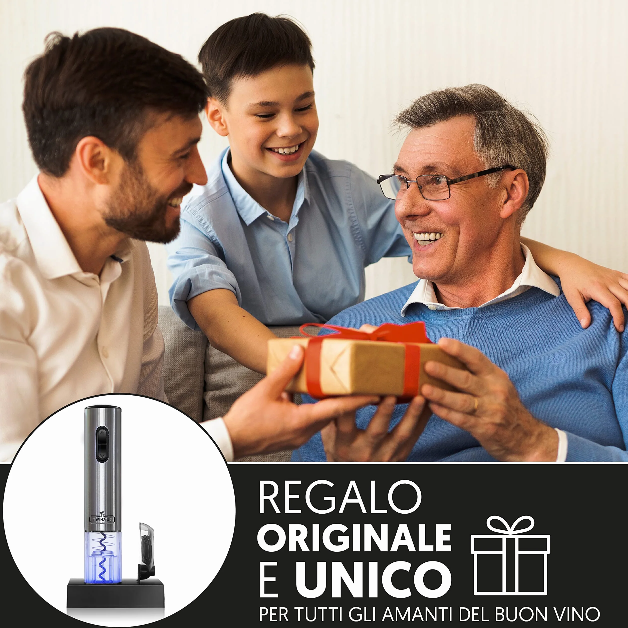 Twinz'Up Apribottiglie Elettrico Ricaricabile Cavatappi Elettrico per Vino con Taglia-Capsule