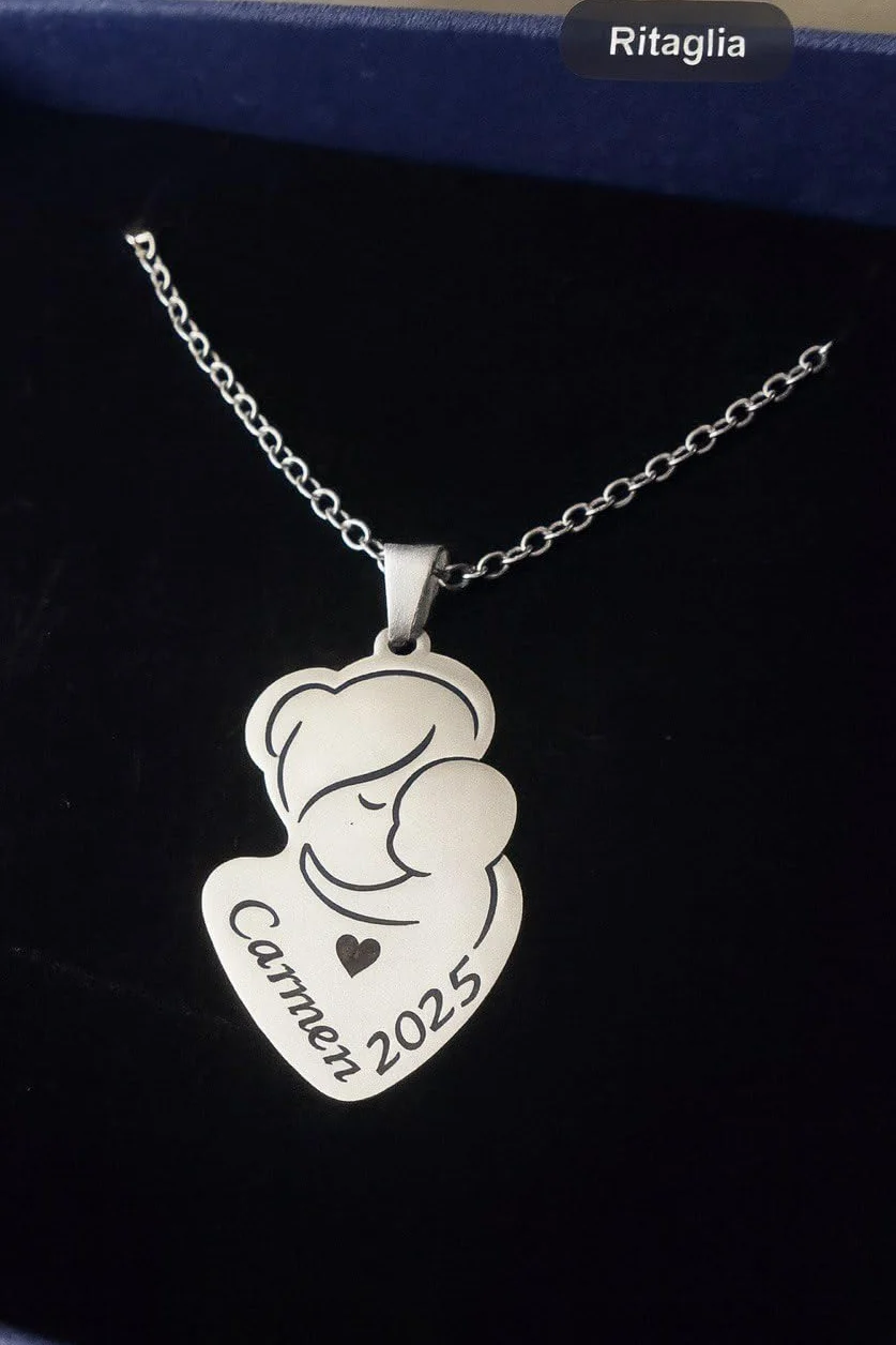Collana Mamma e Bambino Personalizzata con Nome e Data Acciaio Inossidabile Idea Regalo