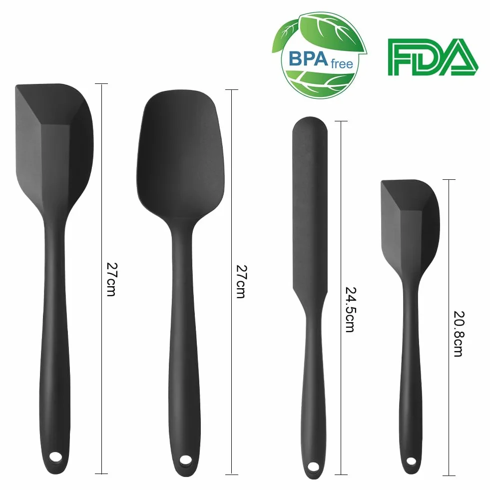 Vicloon Spatole in Silicone Set 4 PCS Spatola da Cucina Utensili per Uso Alimentare Resistente al Calore Antiaderenti (Nero)