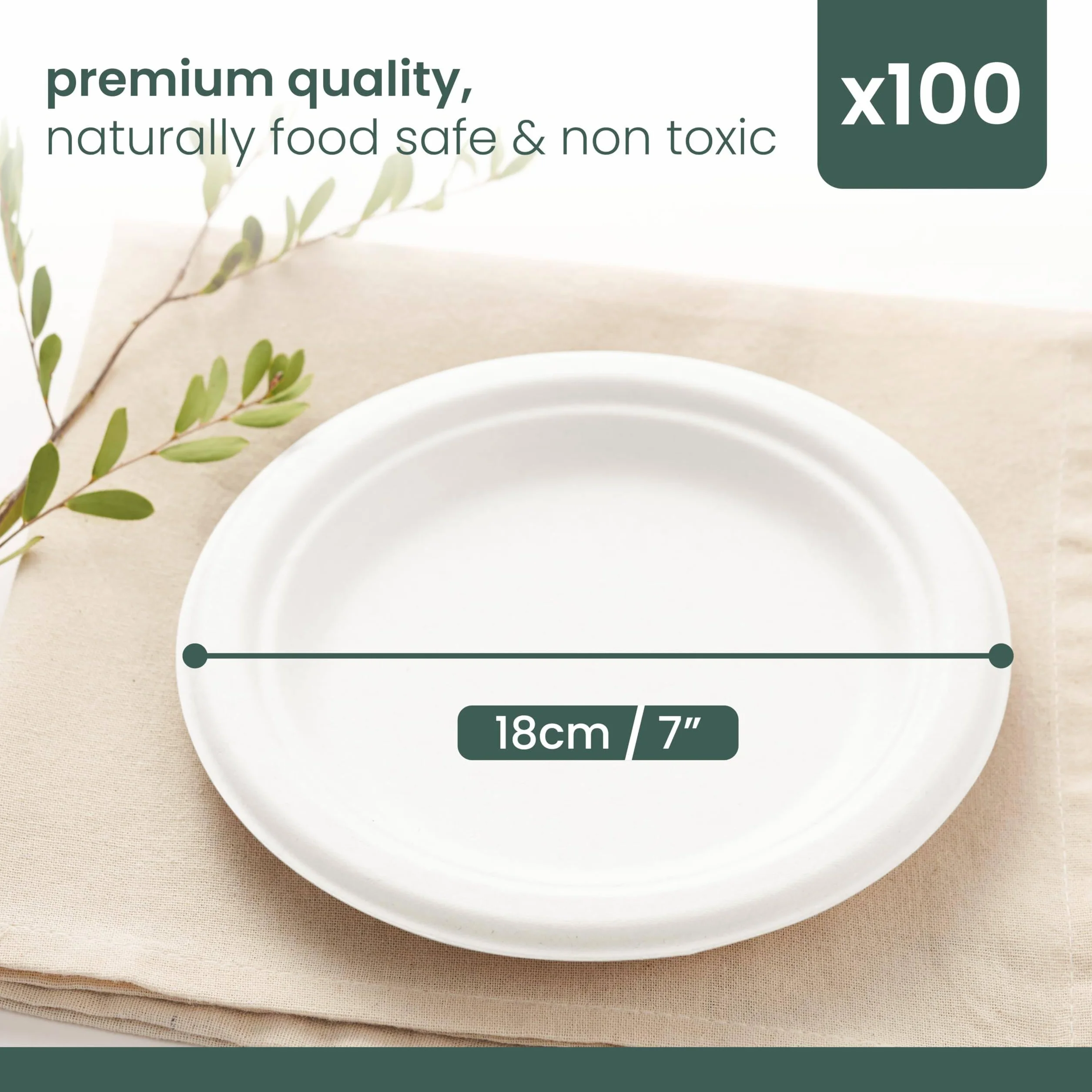 HAAGO Piatti Compostabili in Canna da Zucchero 18 cm 7" - Piattini Dessert Usa e Getta Resistenti Antigrasso