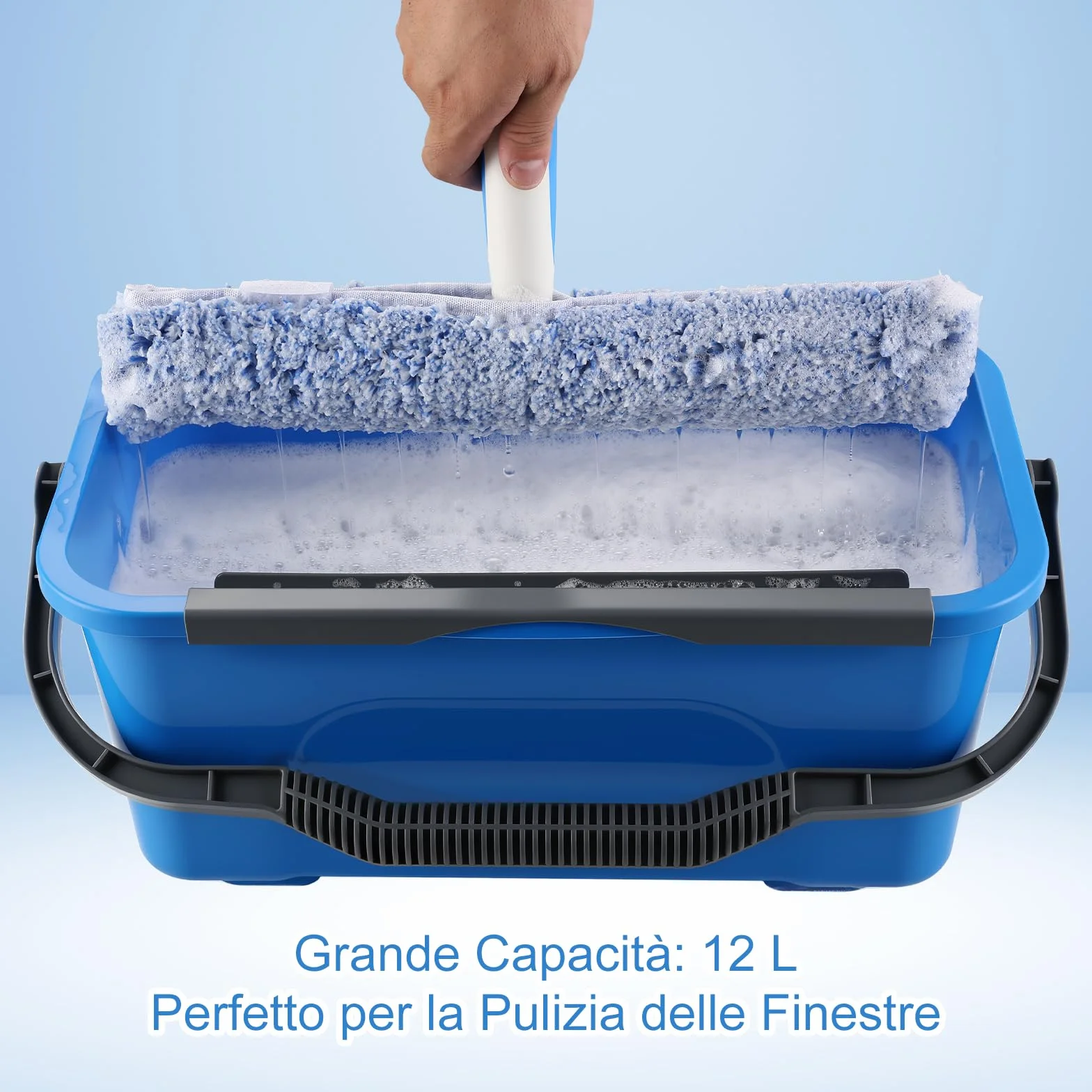 Mitclear Kit Professionale per Pulizia dei Vetri, 8 Pezzi, Secchio da 12L, Tergivetro in Silicone, Lavavetri in Microfibra, 196cm Manico Telescopico, Panno, Strumenti Pulizia di Vetri, Finestre, Auto