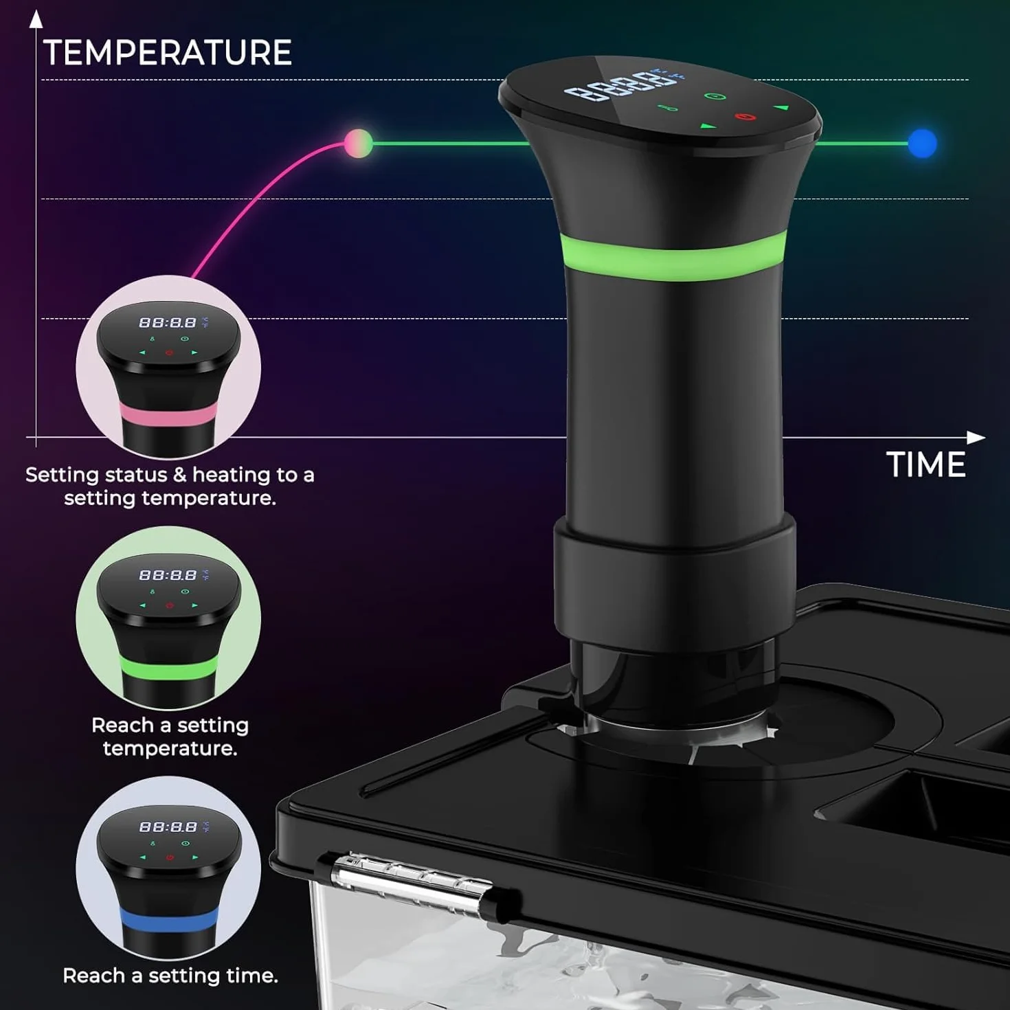 Sous Vide Garer Stick in acciaio inox 1000 W z wyświetlaczem LED, regulacją temperatury i timerem, szary