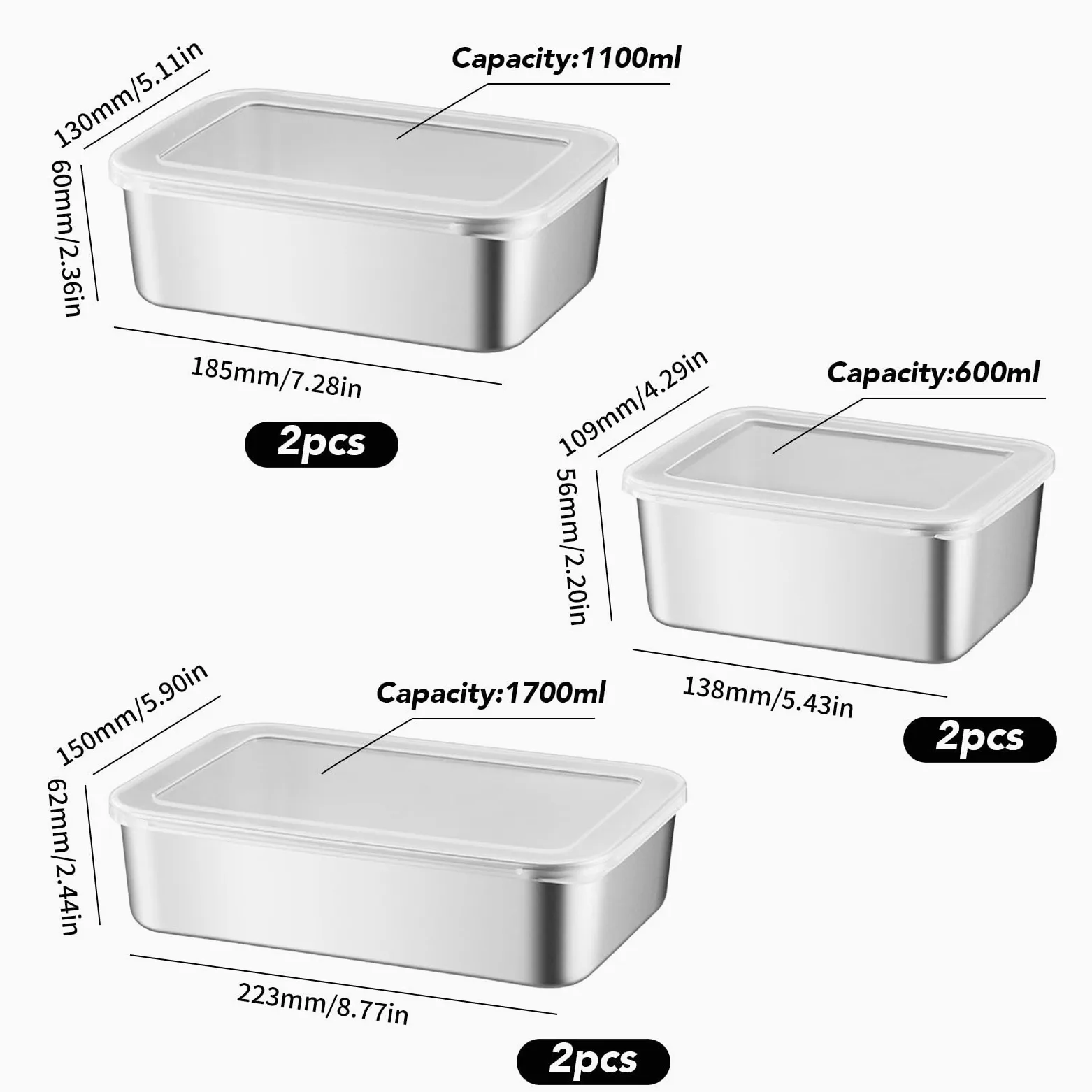6Pzs Contenitore Acciaio Inox per Alimenti Contenitori per Salumi | Contenitori in Acciaio Inox con Coperchio Impilabili Contenitori con Coperchio Pranzo Acciaio Inox per Carne Verdura Frutta