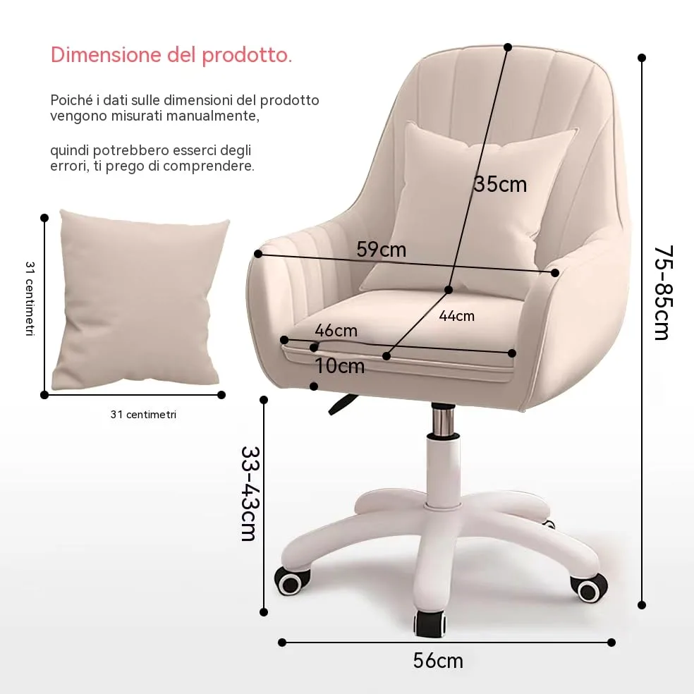 Sedia da Ufficio per Casa - Sedia Girevole Moderna con Schienale Medio Imbottito, Sedia da ufficio trucco,Trapuntata, Altezza Regolabile, Dettaglio Velluto - Adatta per Camera da Letto o Studio