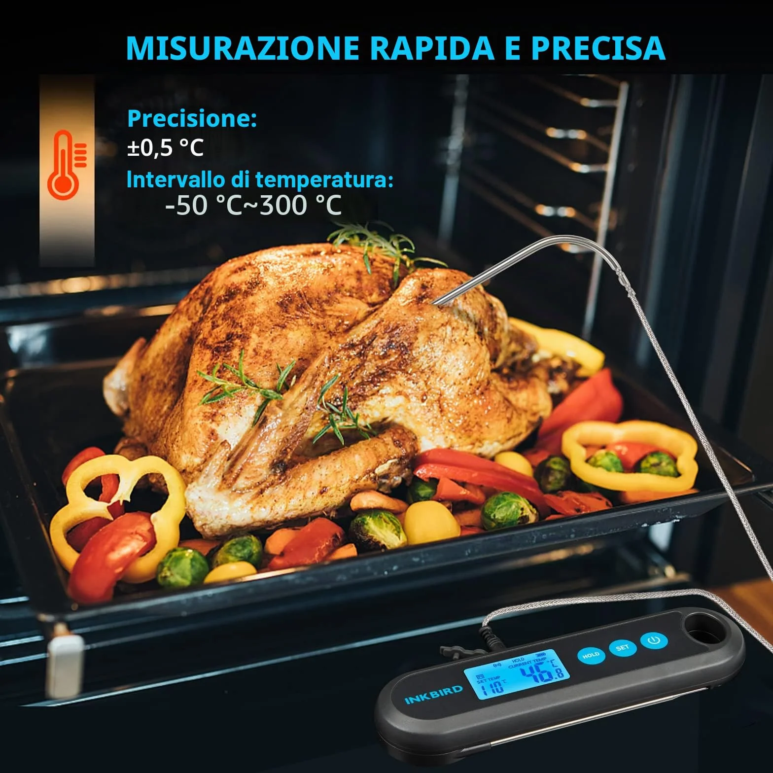 INKBIRD Termometro Cucina Digitale Bluetooth Barbecue con 2 Sonde Acciaio Inossidabile IHT-2PB