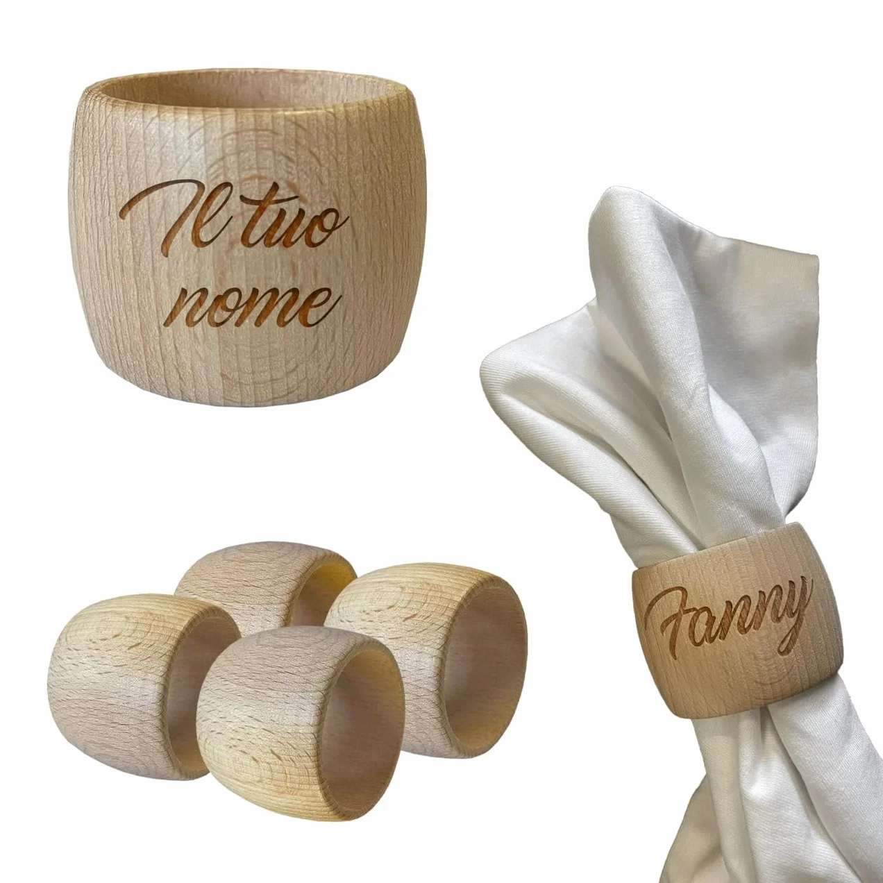 Portatovaglioli da tavola in Lotto da 4 - porta tovaglioli da tavolo Personalizzata con Nome, Testo Personalizzato... [ Portatovaglioli legno ]