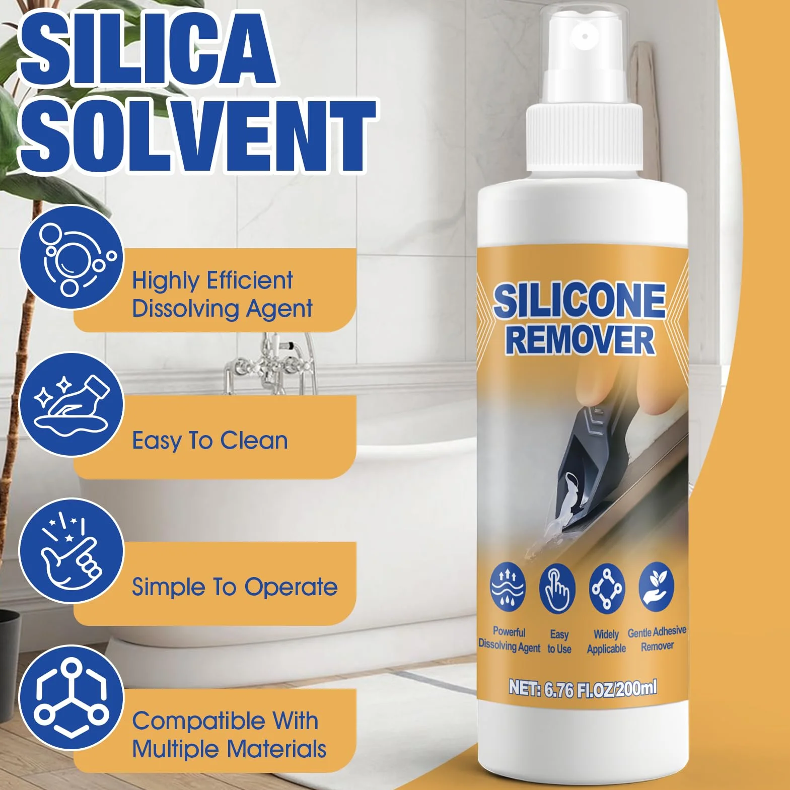 Rimuovi Silicone, Sciogli Silicone, Rimuovi Colla, Forte Dissolvente, Adatto per Cucine, Bagni, Servizi Igienici e Docce, 200ml